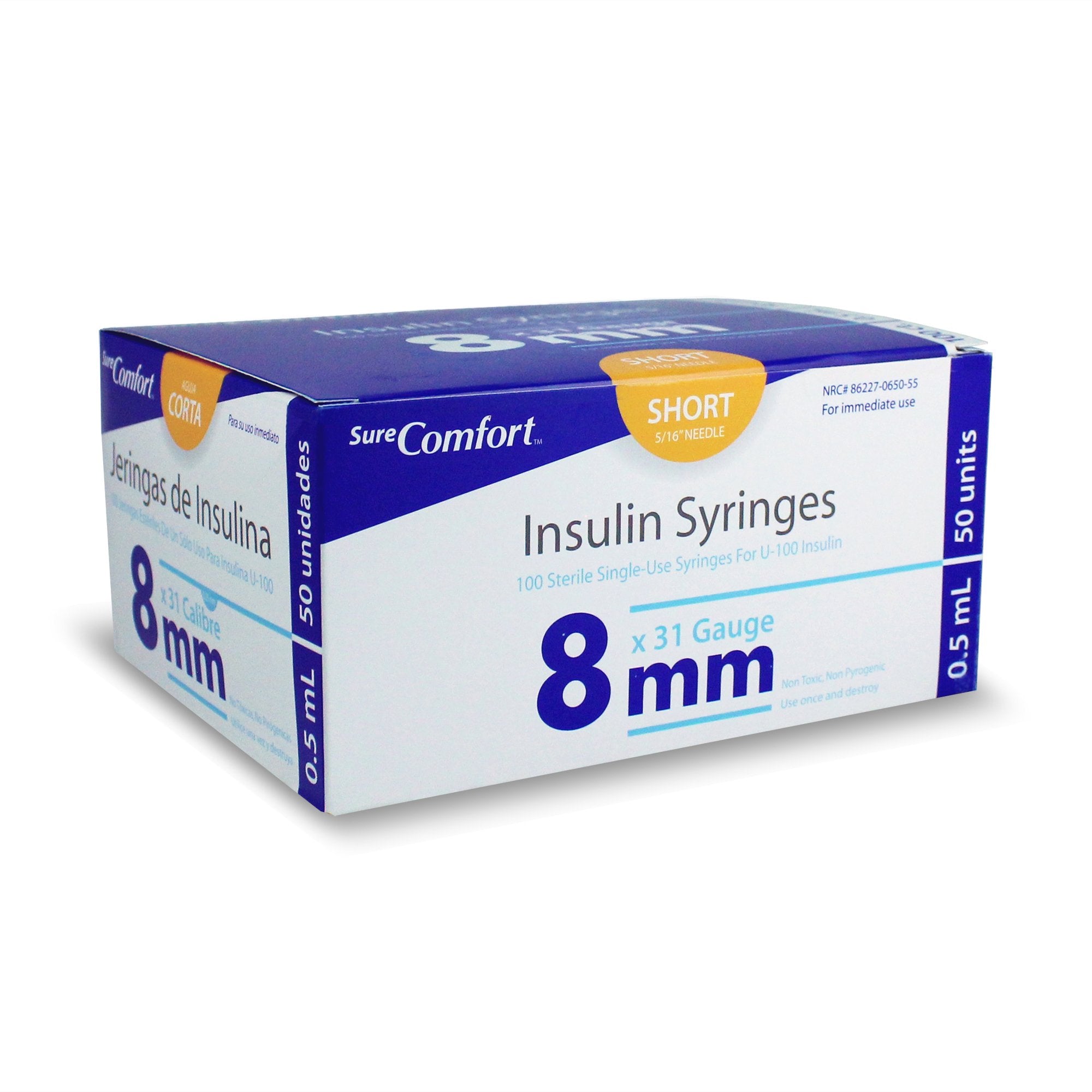 Standard Insulin Syringe with Needle Surecomfort® 0.5 mL 5/16 Inch 31 Gauge NonSafety Regular Wall
