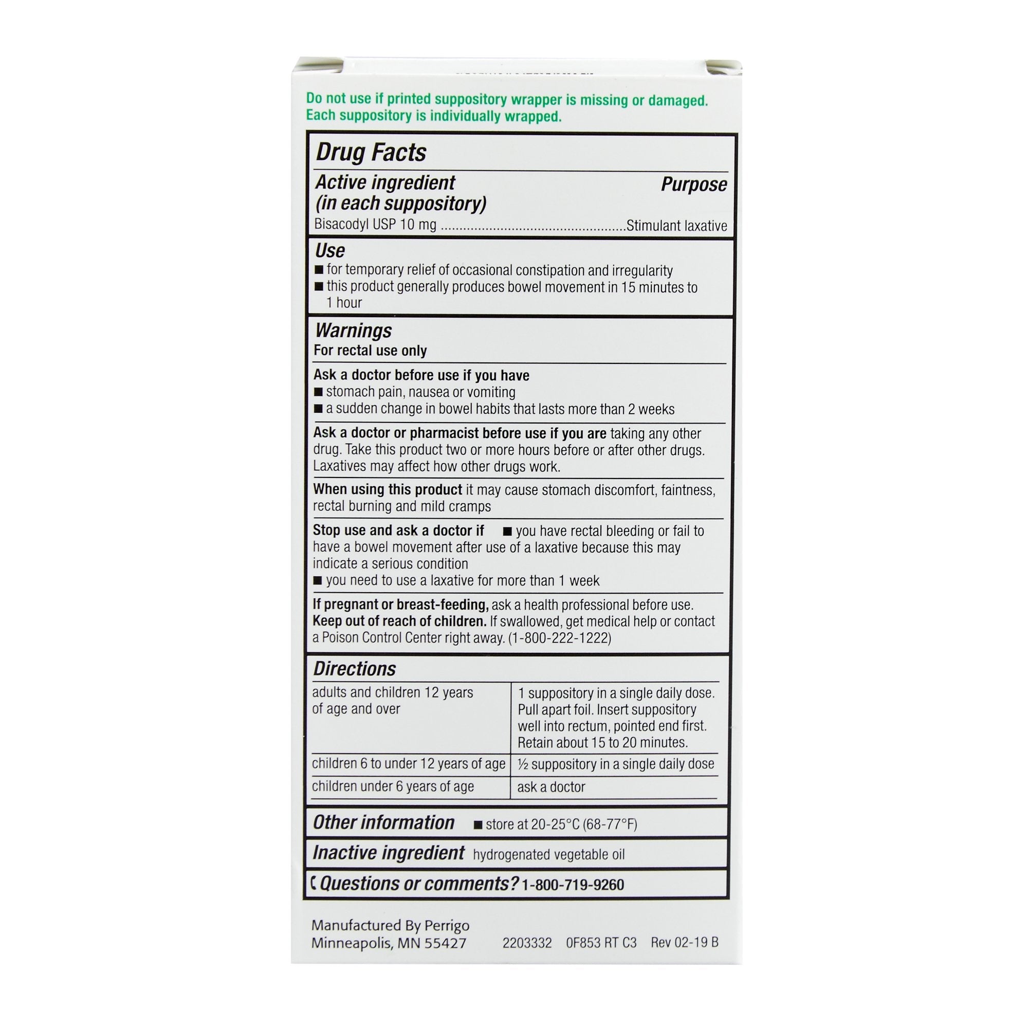 Perrigo® Bisacodyl Suppository Laxative (12 Units)