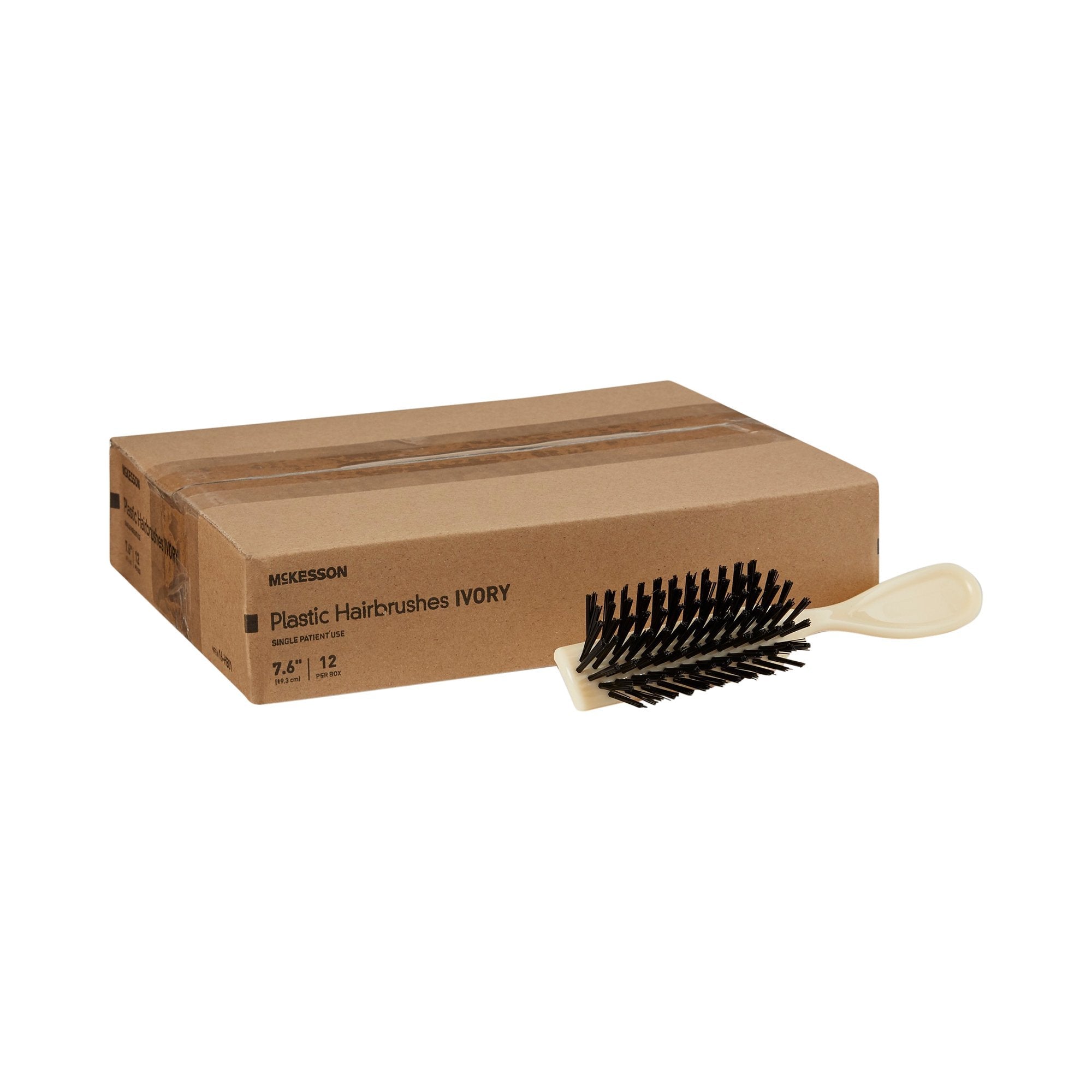 McKesson Black Bristle Hairbrush - Polypropylene Handle, 7.67" (12 Pack)