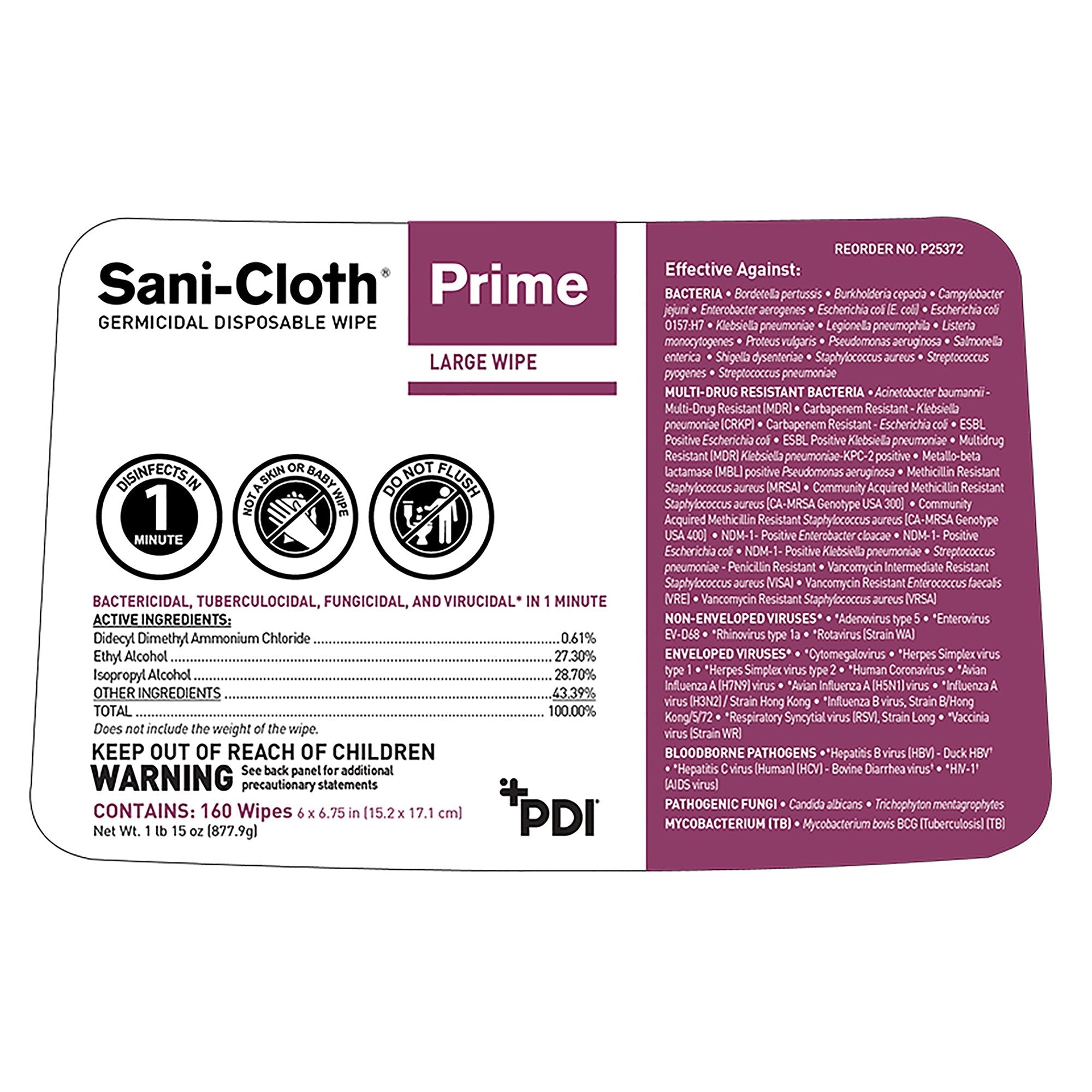 Sani-Cloth Prime Surface Disinfectant Cleaner Pre-moistened Germicidal Wipe, Non-Sterile Canister, Disposable (1920 Units)