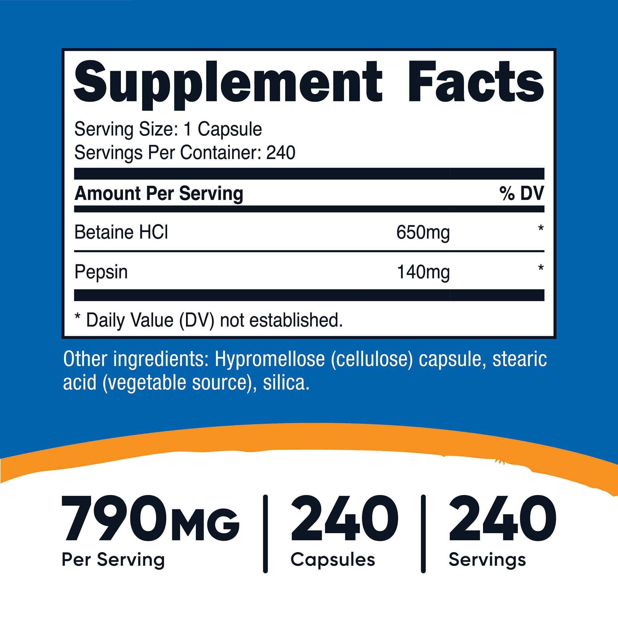 Dietary Supplement nutricost® Betaine HCl / Pepsin 790 mg Strength Capsule 240 Per Bottle - image 5