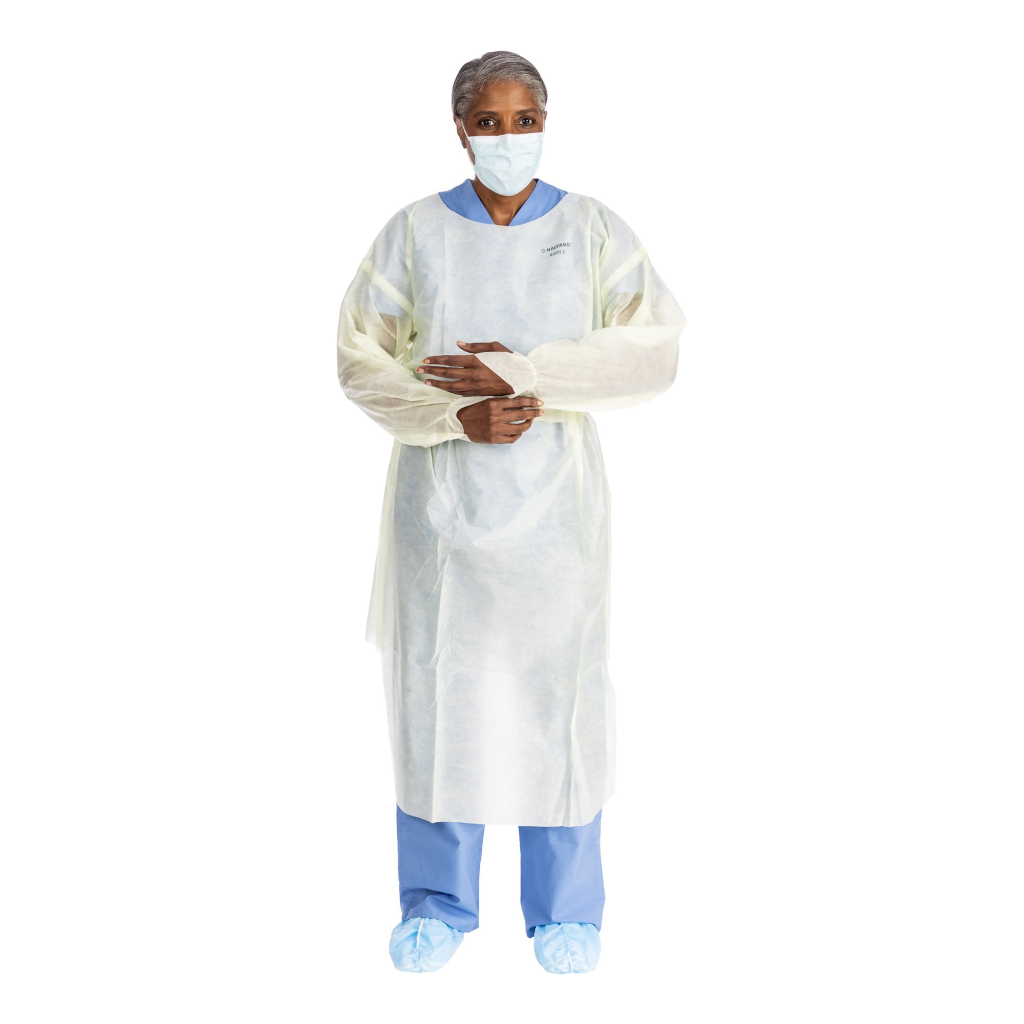 Protective Procedure Gown Halyard Basics Large Yellow NonSterile AAMI Level 2 Disposable (100 Units)