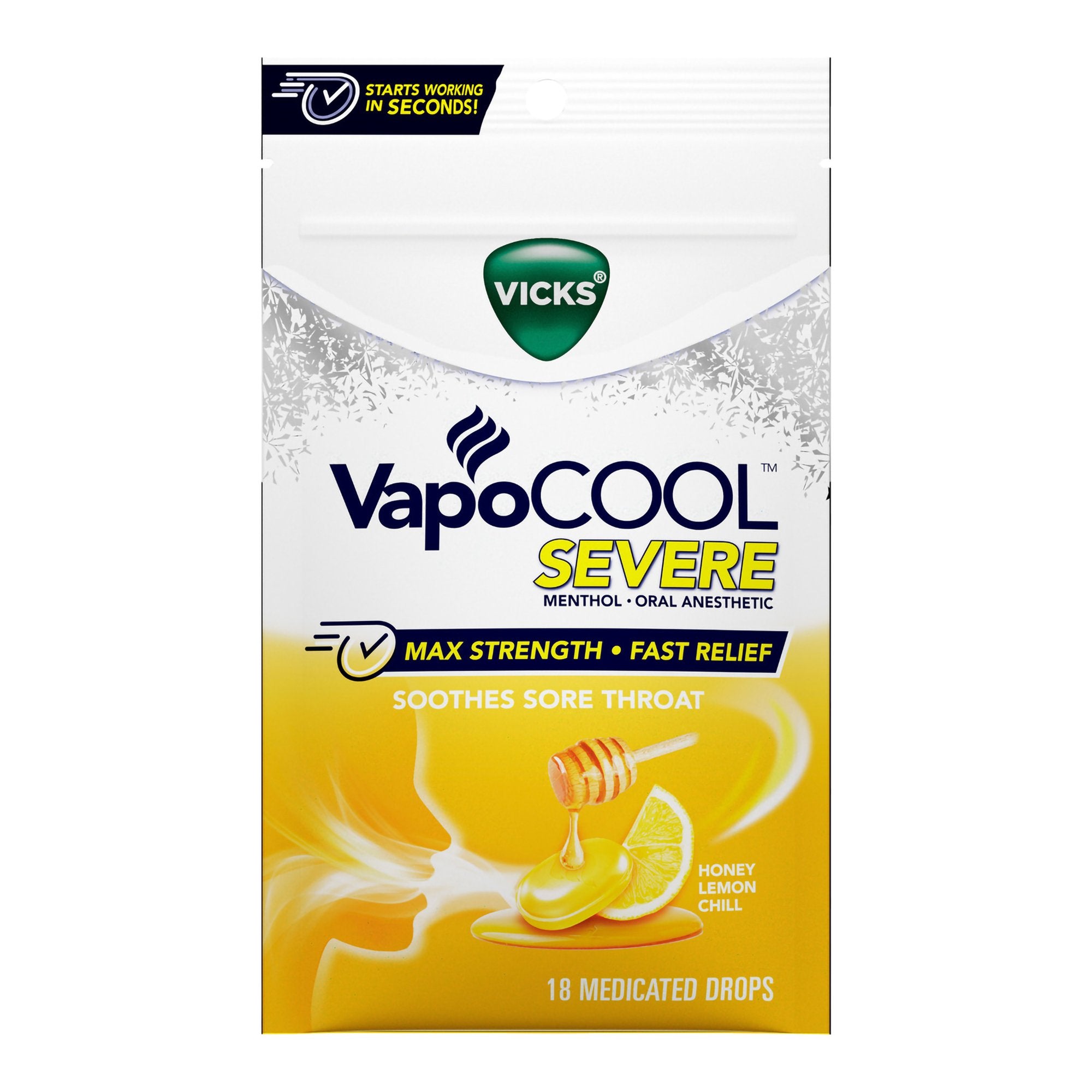 Vicks VapoCool Severe Menthol Oral Anesthetic Drops Honey Lemon Chill