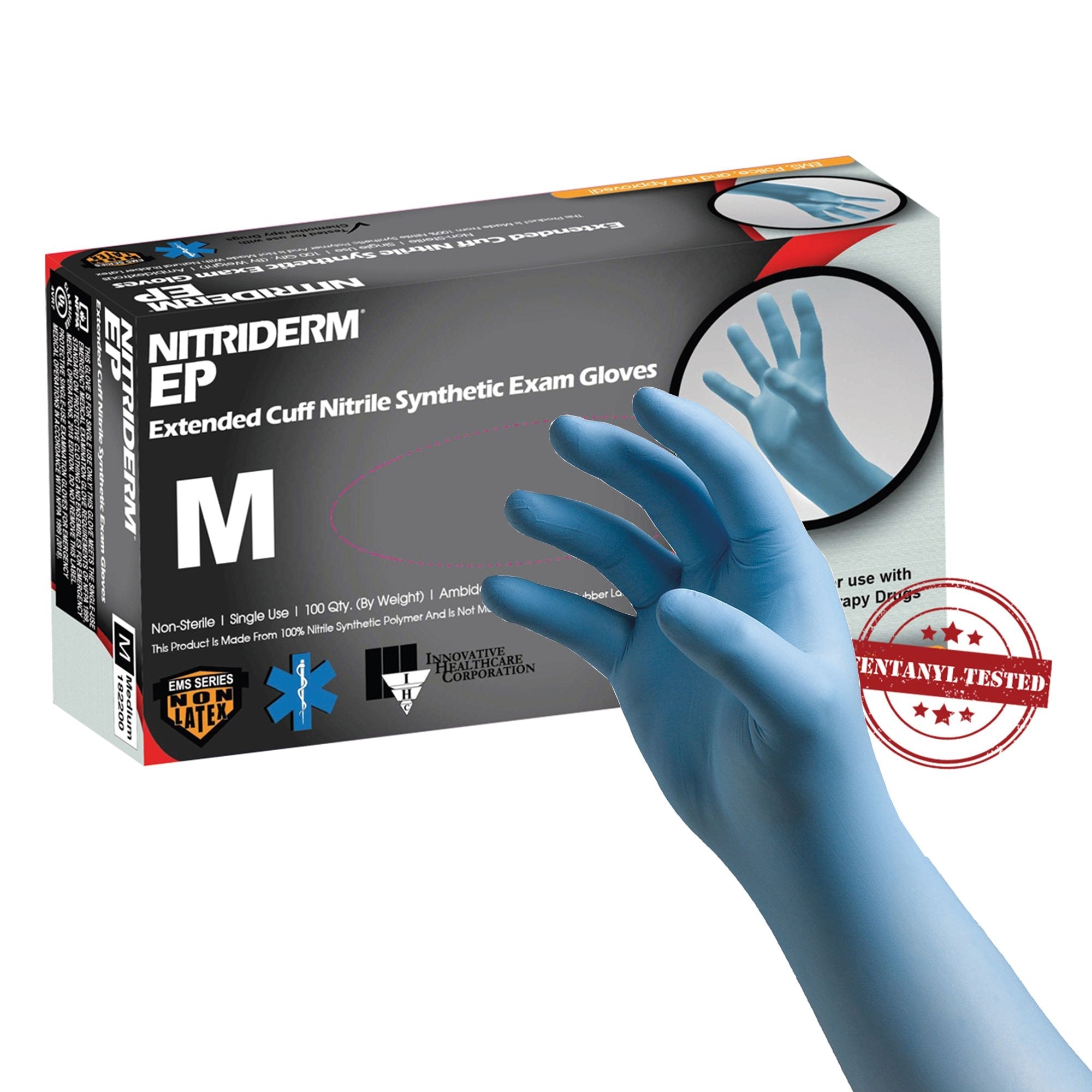 NitriDerm® EP Nitrile Extended Cuff Length Exam Glove, Medium, Blue (1000 Units)