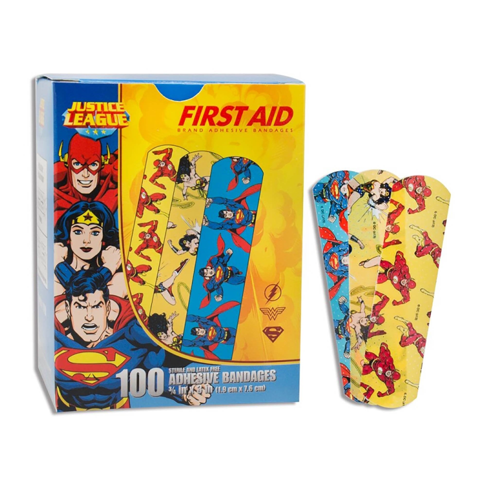 American® White Cross Stat Strip® Superman/Wonder Woman/Flash Kid Design Adhesive Strip, ¾ x 3 Inch (1 Unit)