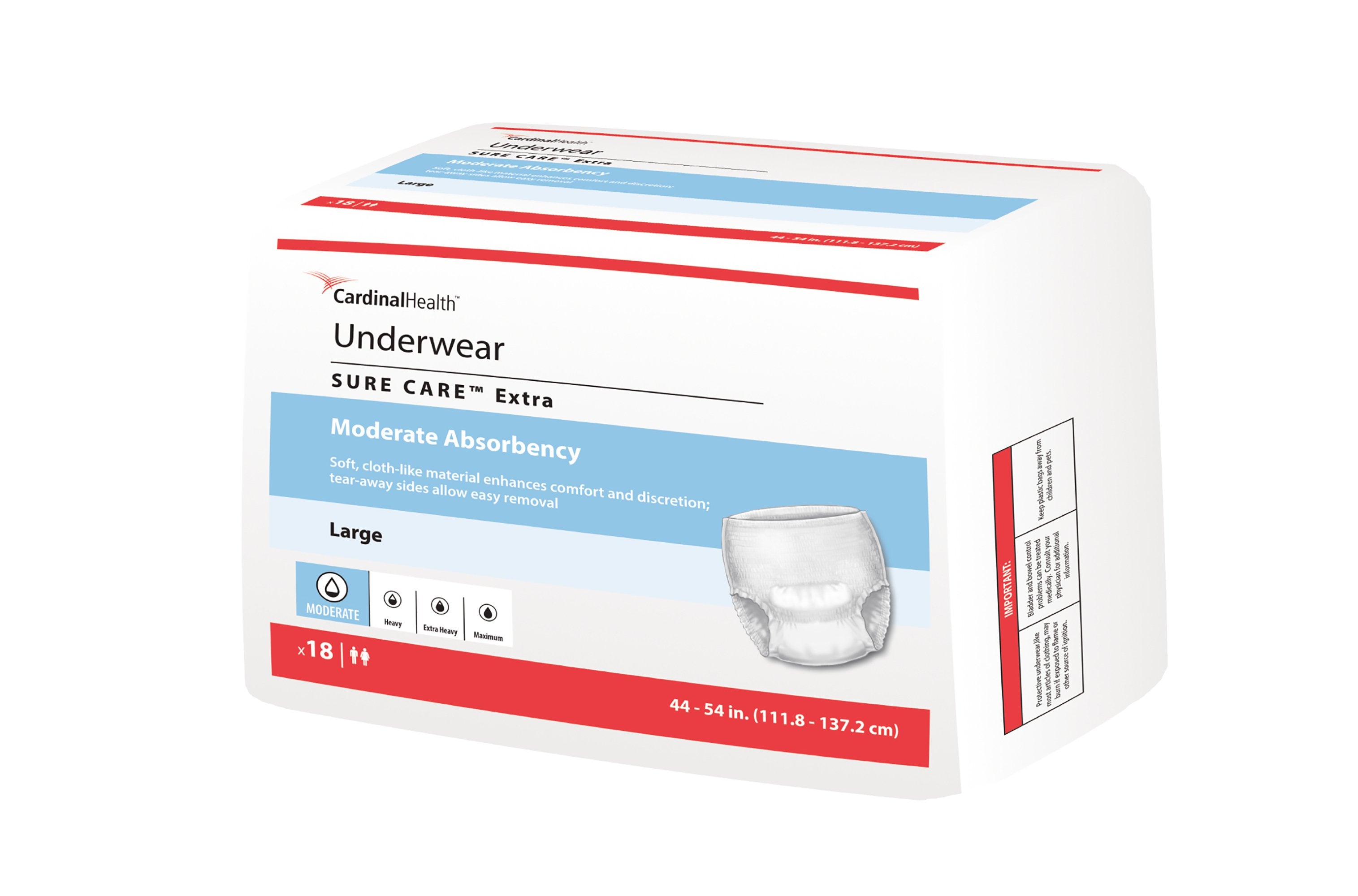 Simplicity Unisex Adult Disposable Underwear, Moderate Absorbency, White, Large, 44 to 54 Inch Waist (18 Units)