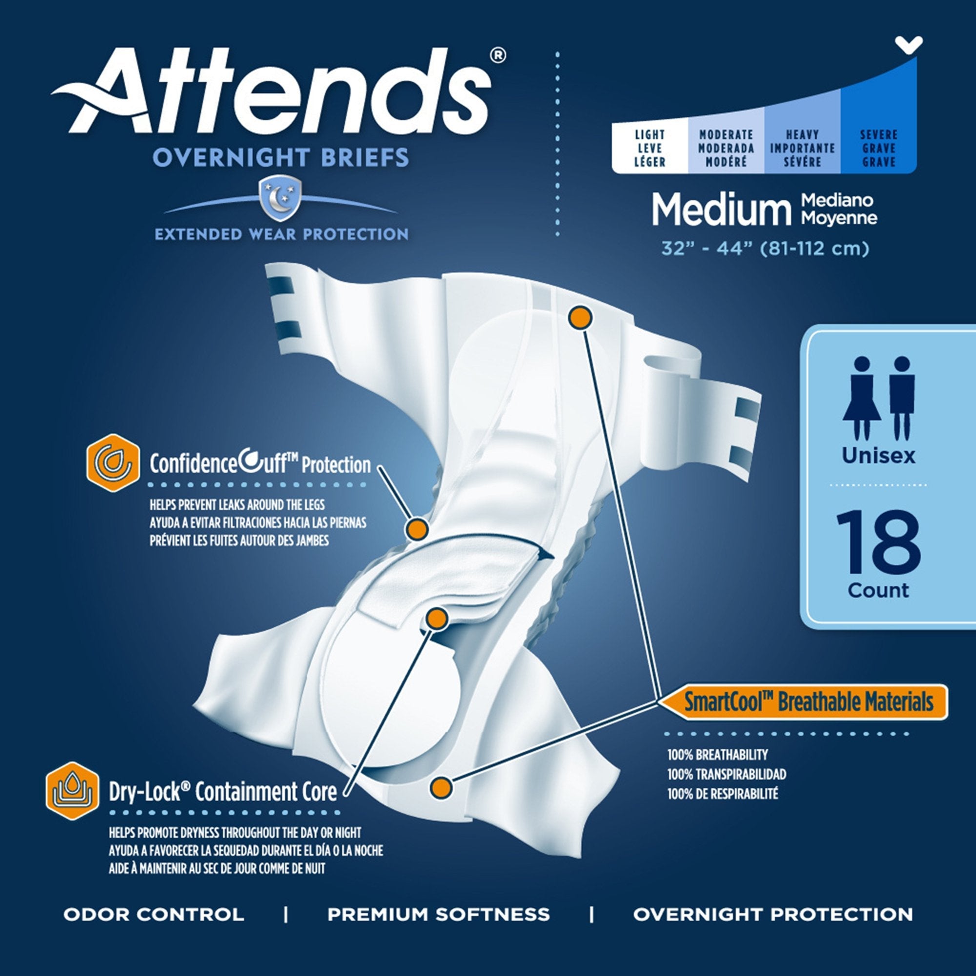 Attends® Briefs with Overnight Protection, Medium (18 Units)