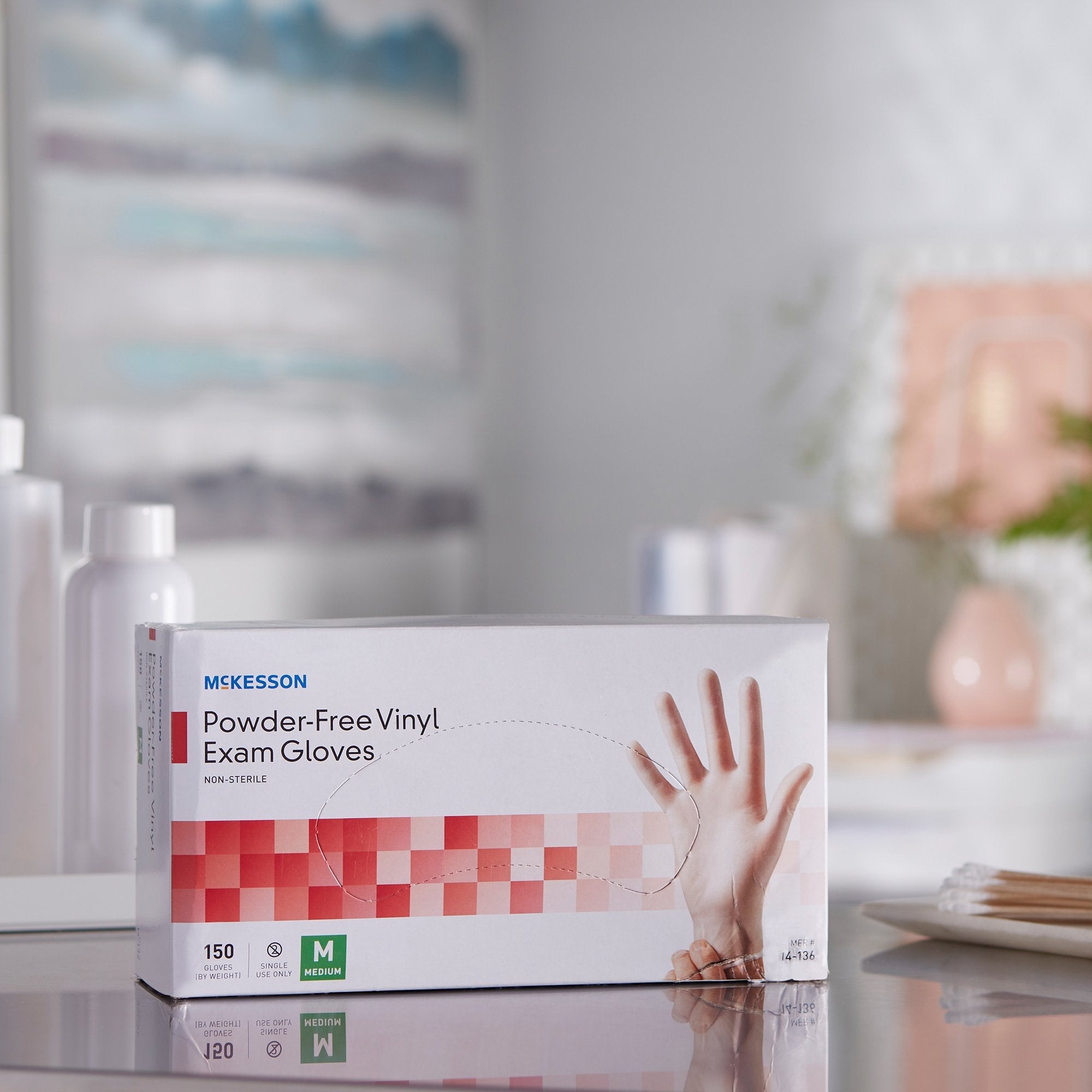 McKesson Vinyl Exam Gloves, Medium, Clear - 150 Pack for Medical Use