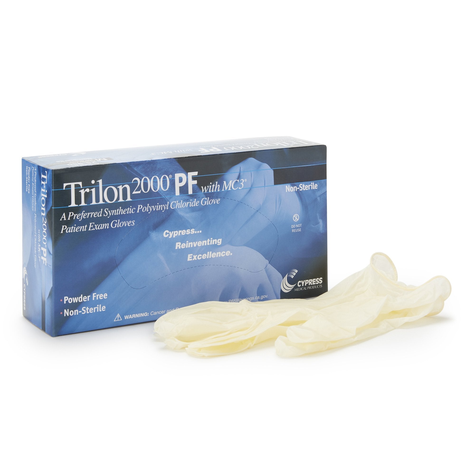 Trilon 2000® PF with MC3® Stretch Vinyl Standard Cuff Length Exam Glove, Large, Ivory (100 Units)