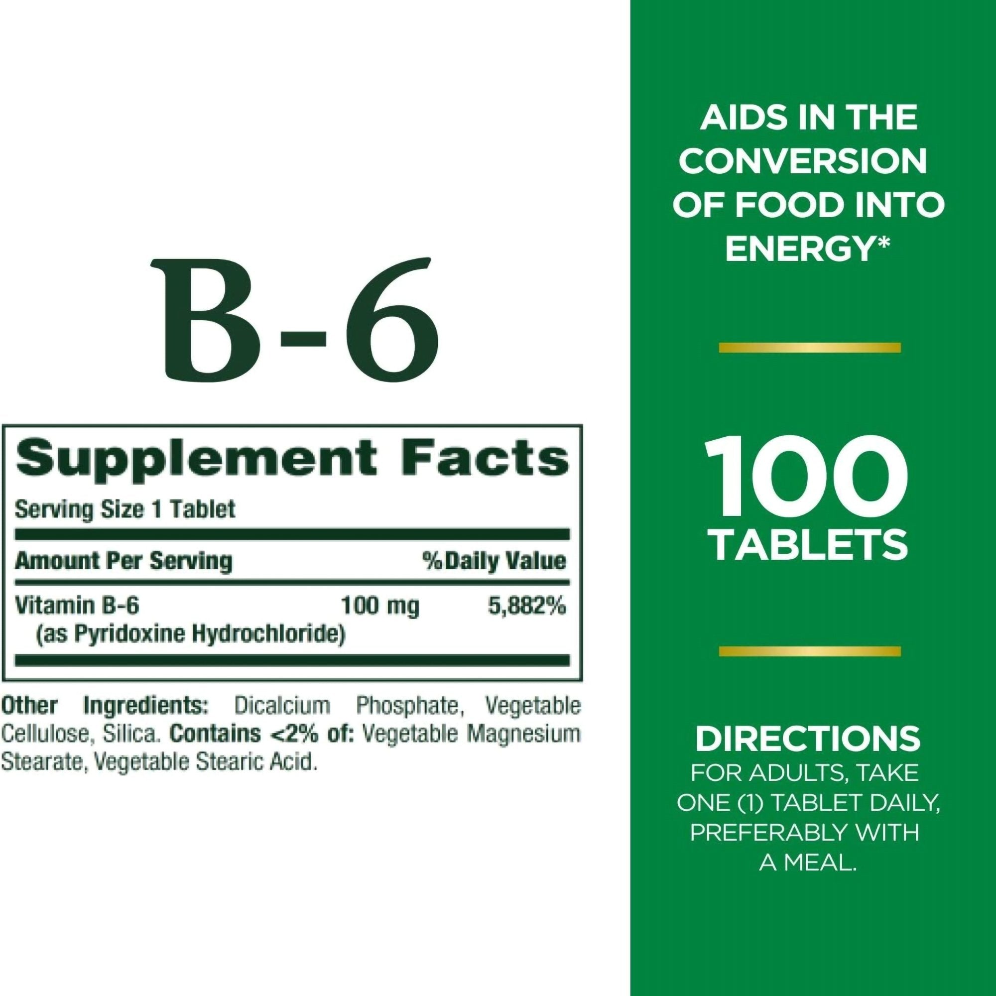 Vitamin Supplement Nature's Bounty® Vitamin B6 100 mg Strength Tablet 100 per Bottle (1 Unit)