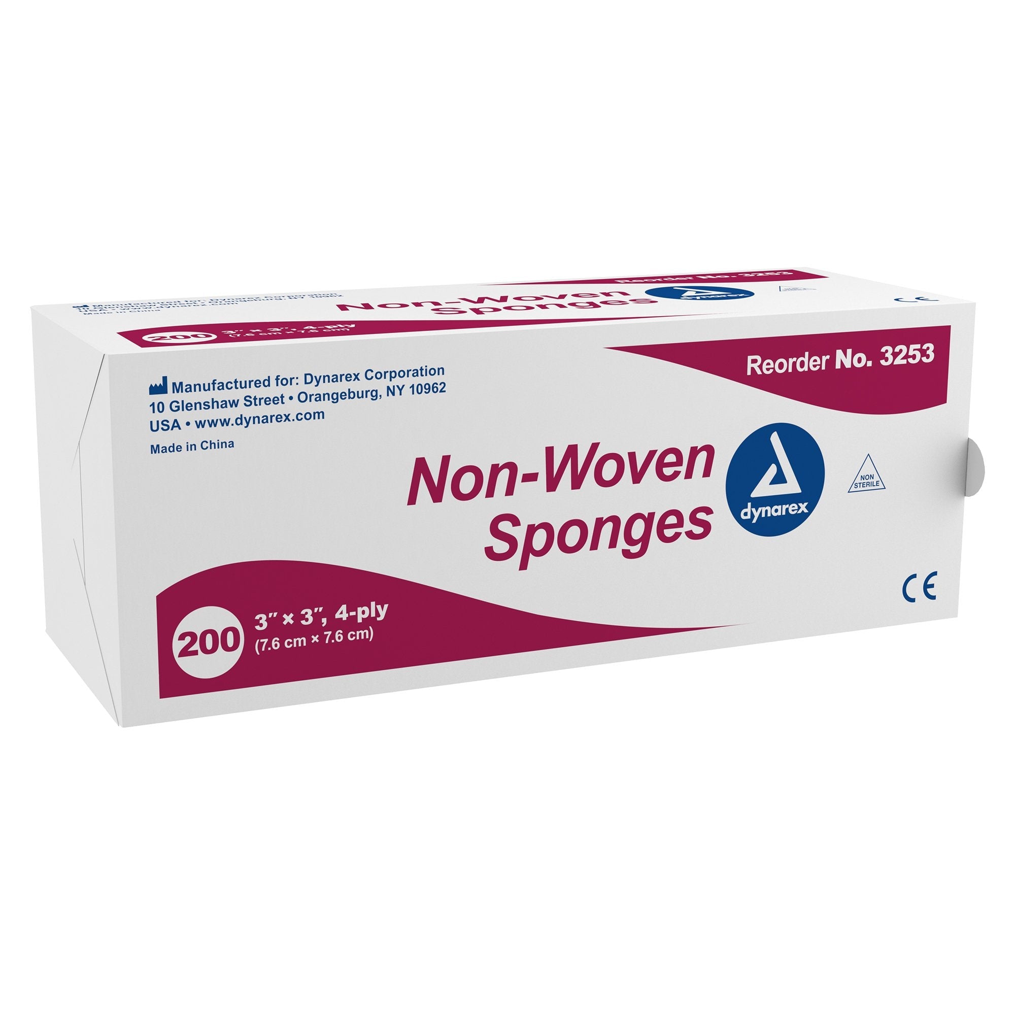 dynarex NonSterile Nonwoven Sponge, 3 x 3 Inch (200 Units)