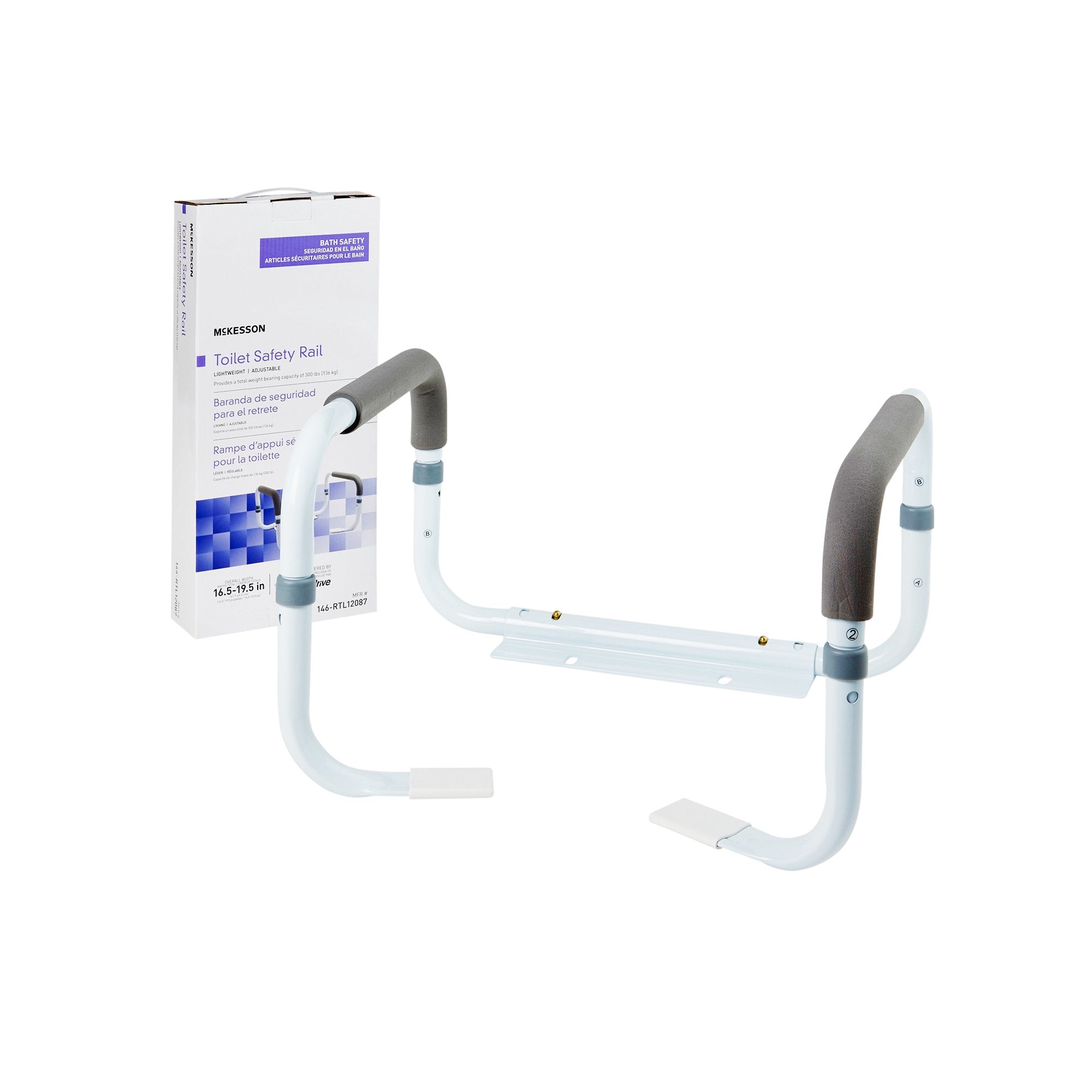 McKesson Toilet Safety Rail, White Steel, Width-Adjustable (1 Unit)