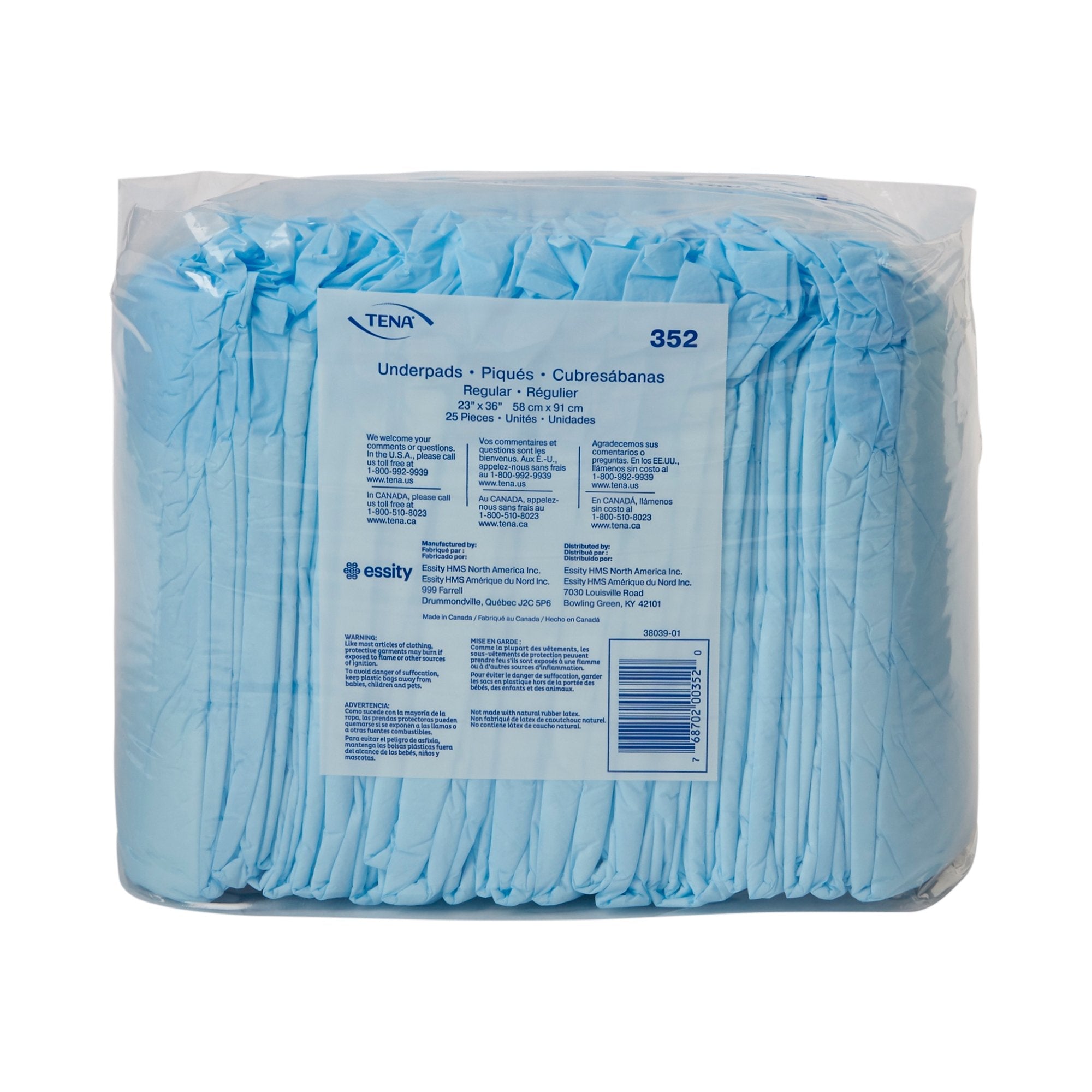 TENA Regular Underpads, Light Absorbency, Blue, Disposable, Latex-Free, 23 X 36 Inch (150 Units)