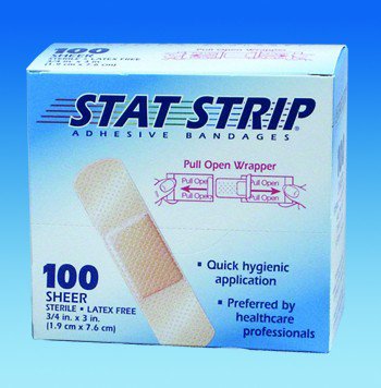 American® White Cross Stat Strip® Sheer Adhesive Strip, 1 x 3 Inch (100 Units)