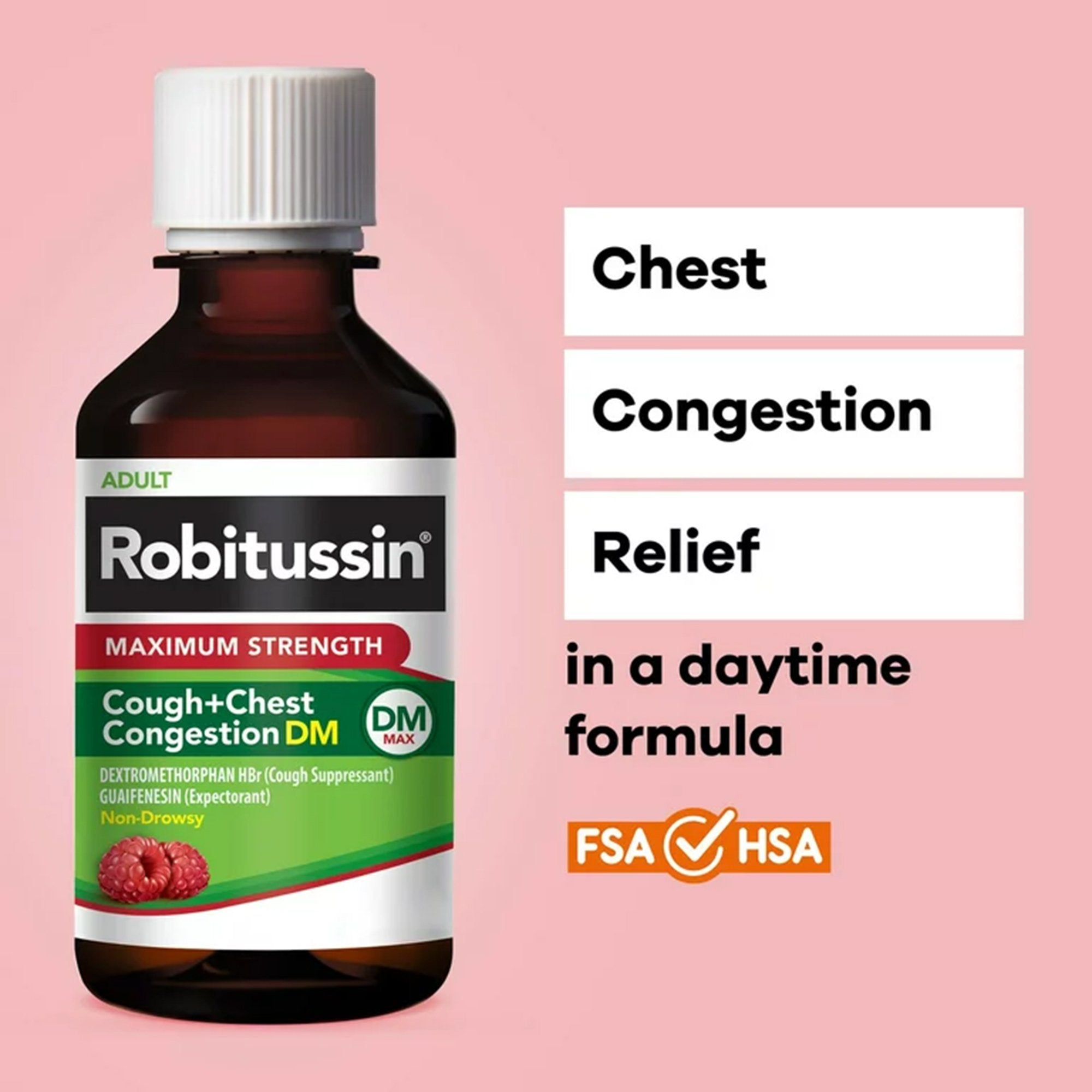 Robitussin Adult Cough + Chest Congestion DM Liquid Maximum Strength, 8-ounce bottle (1 Unit)