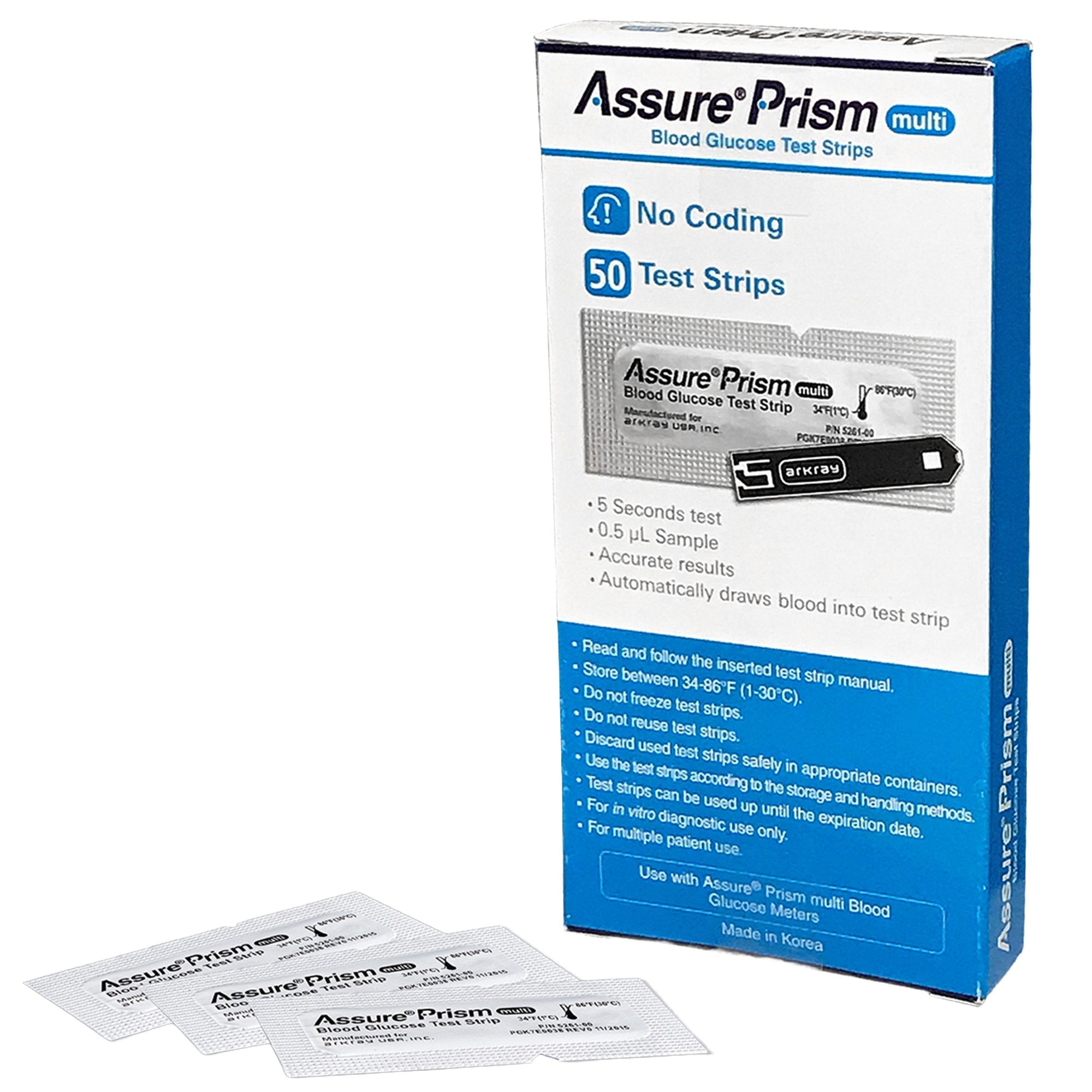 Blood Glucose Test Strips ASSURE® Prism Multi Foiled Wrapped 50 Strips per Pack For Use with ASSURE® Prism Multi Glucose Meter
