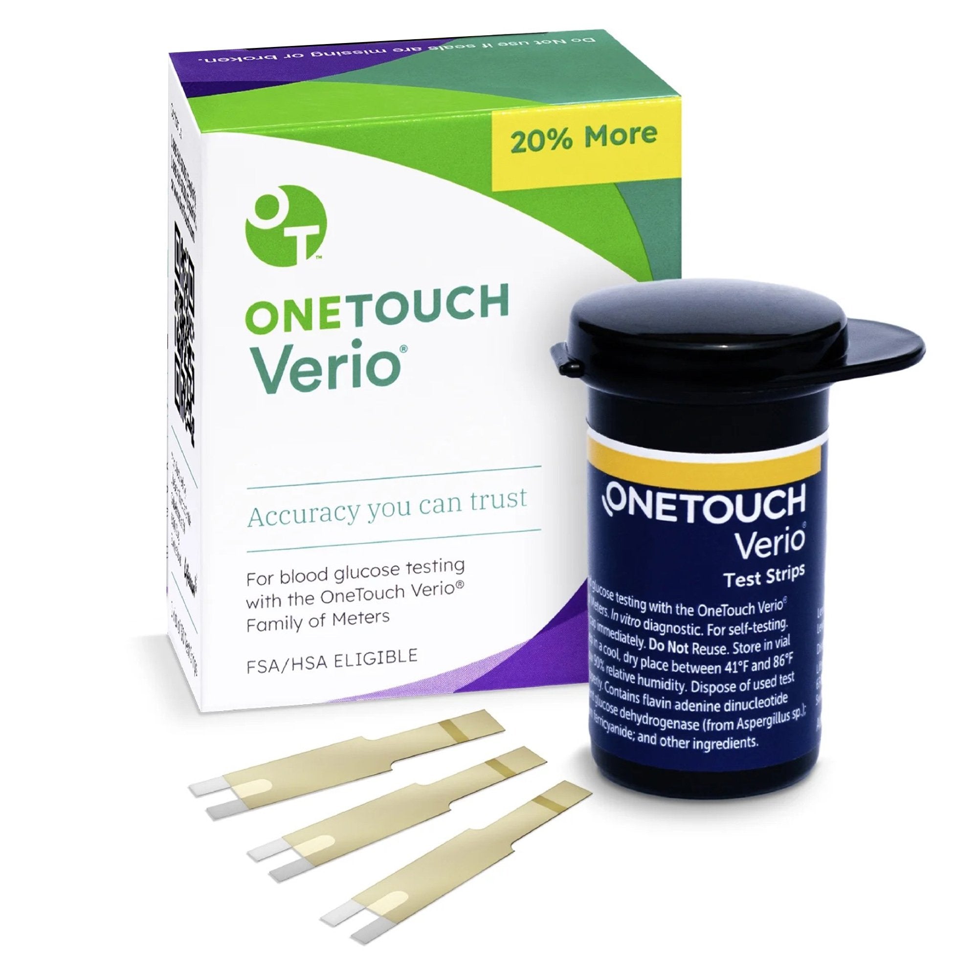 Blood Glucose Test Strips OneTouch® Verio® 100 Strips per Pack For OneTouch® Verio® Meter