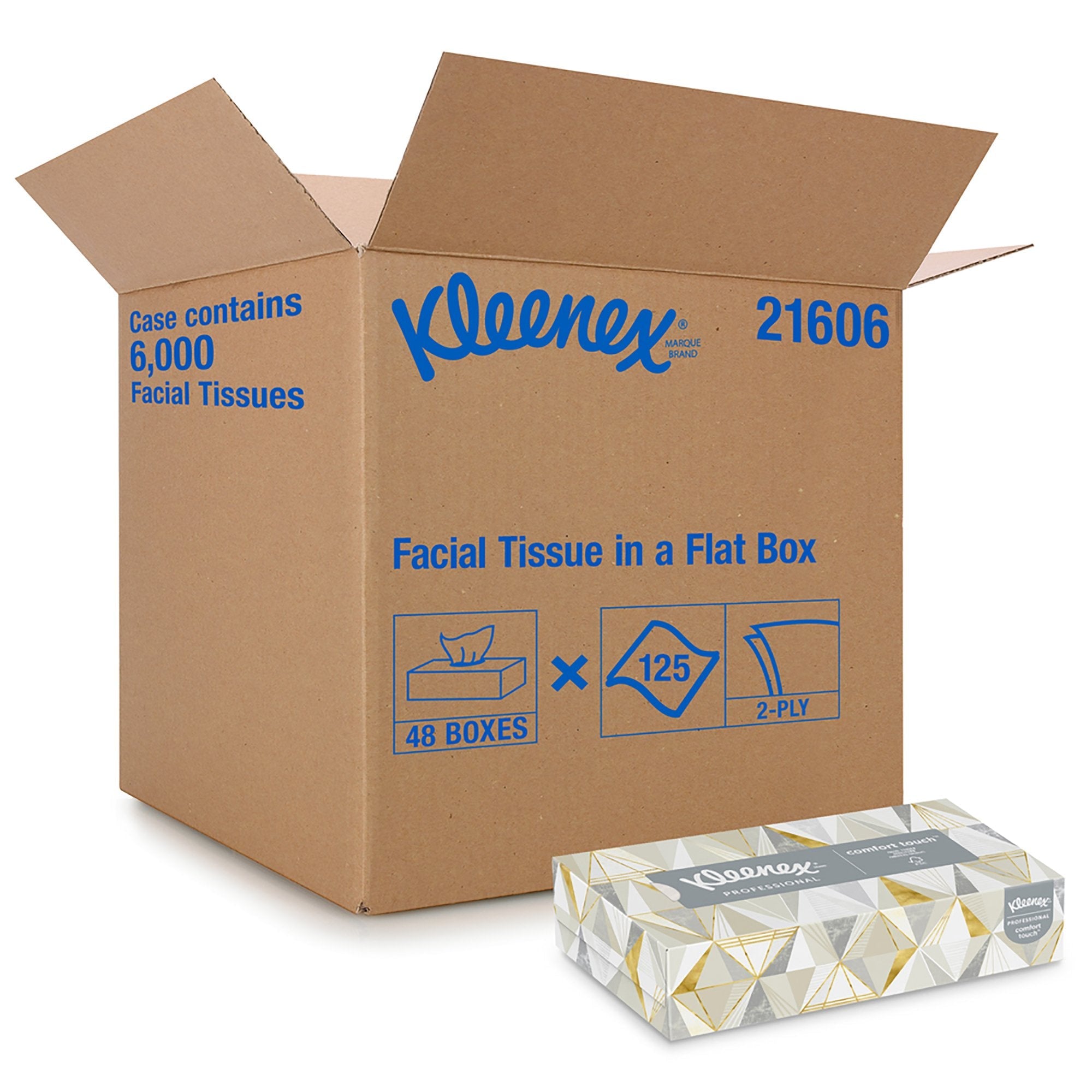 Kleenex Facial Tissue Box, 125 Soft & Absorbent Sheets, White 8x8" - Bulk Pack