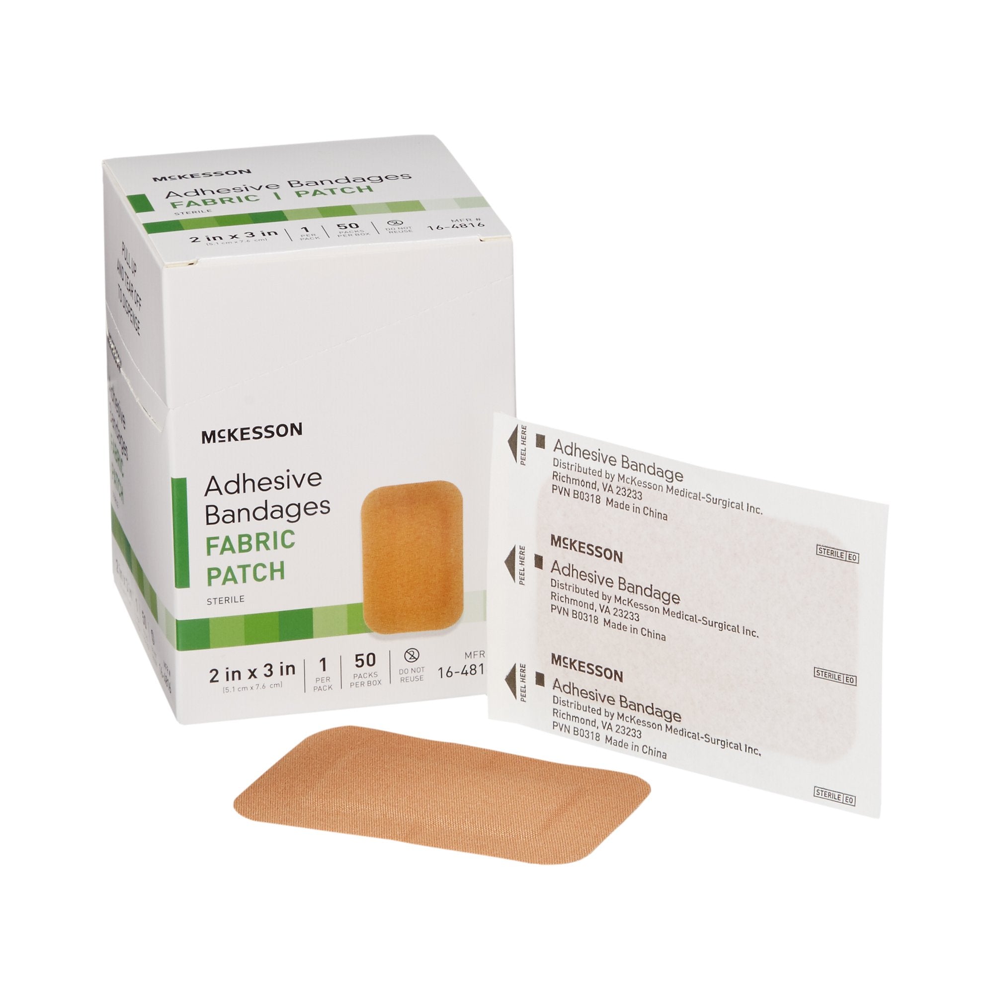 McKesson Tan Fabric Adhesive Strips, 2x3 Inch - Sterile Bandages (50 Pack)