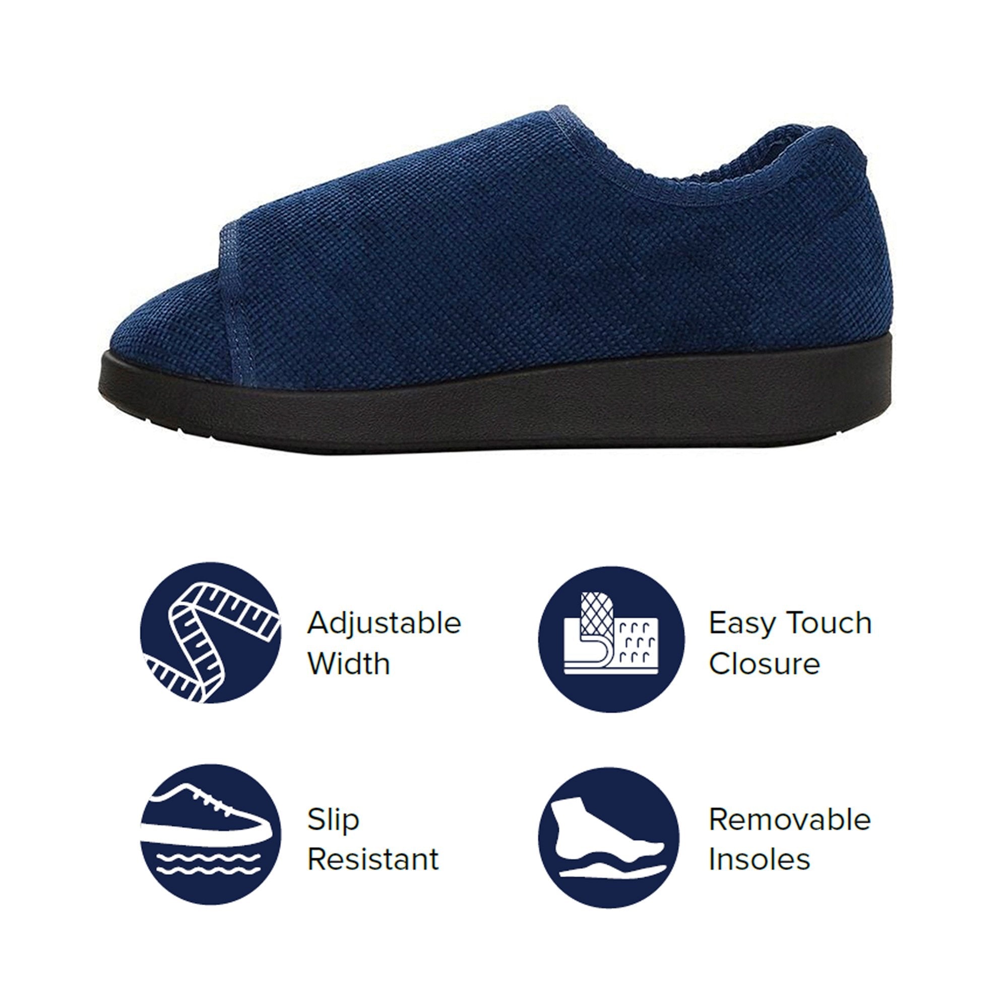 Silverts® Women's Double Extra Wide Easy Closure Slippers, Navy Blue, Size 12 (1 Unit)