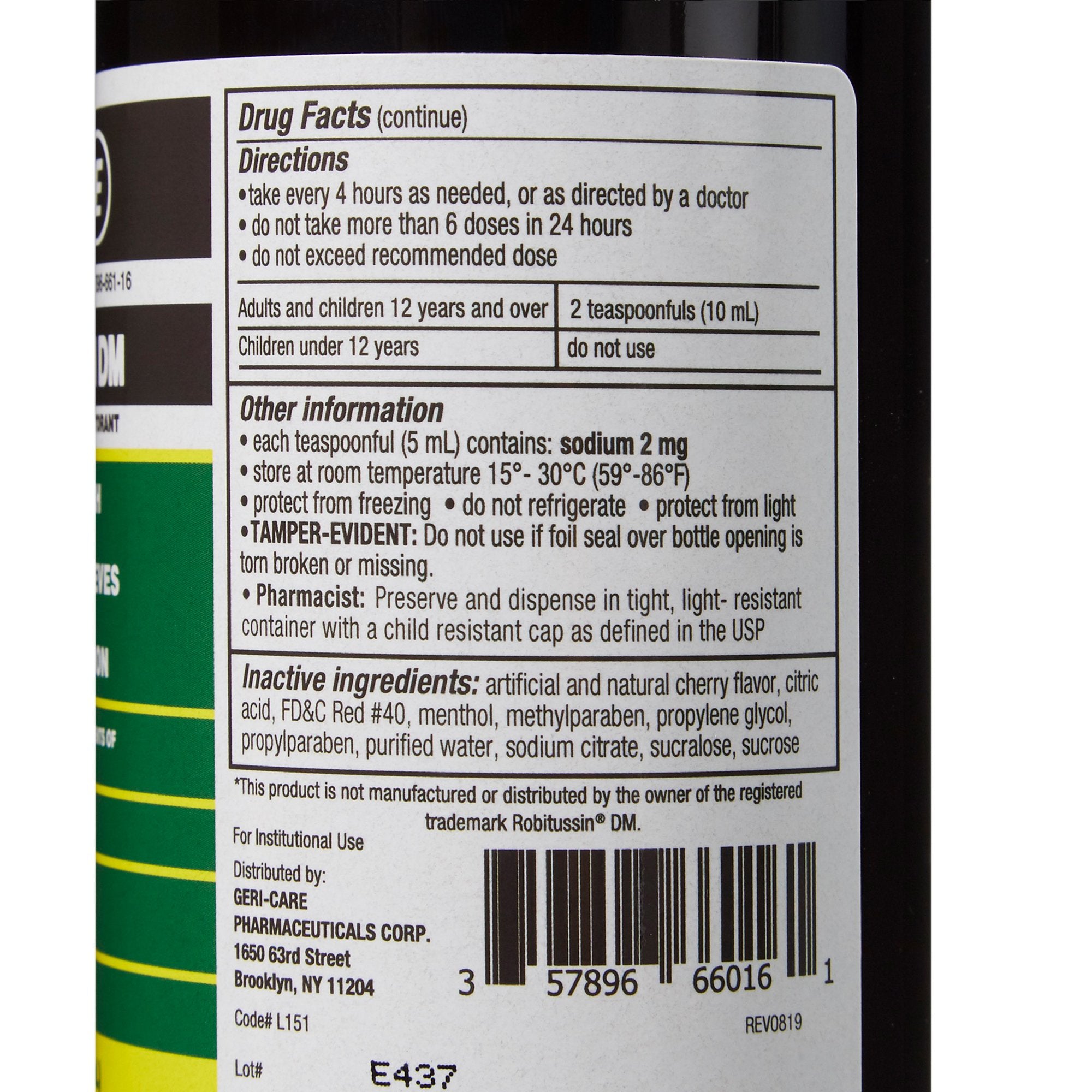 Cold and Cough Relief Geri-Care® 100 mg - 10 mg / 5 mL Strength Syrup 16 oz. - image 3