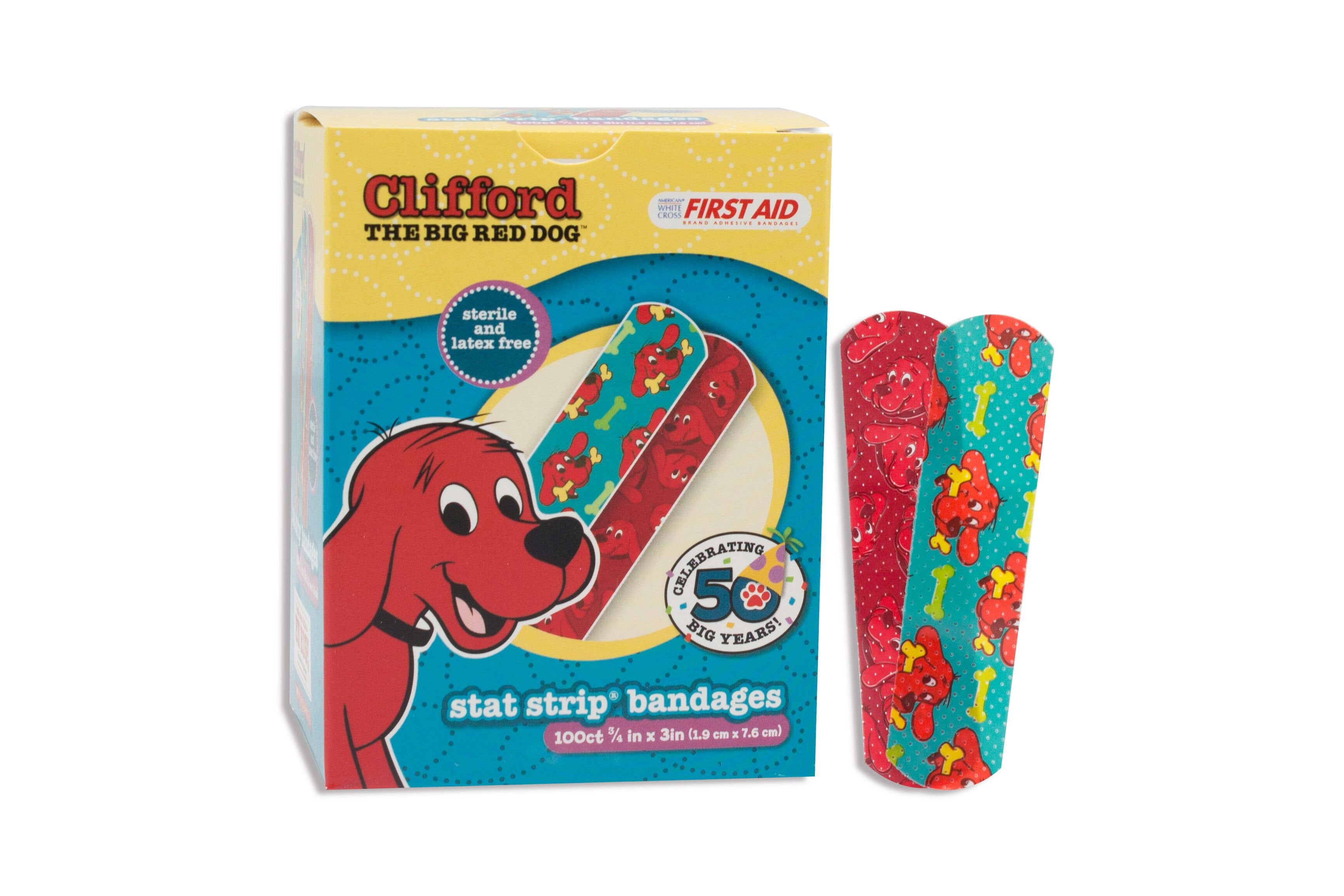 American® White Cross Stat Strip® Clifford the Big Red Dog Adhesive Strip, ¾ x 3 Inch (12 Units)