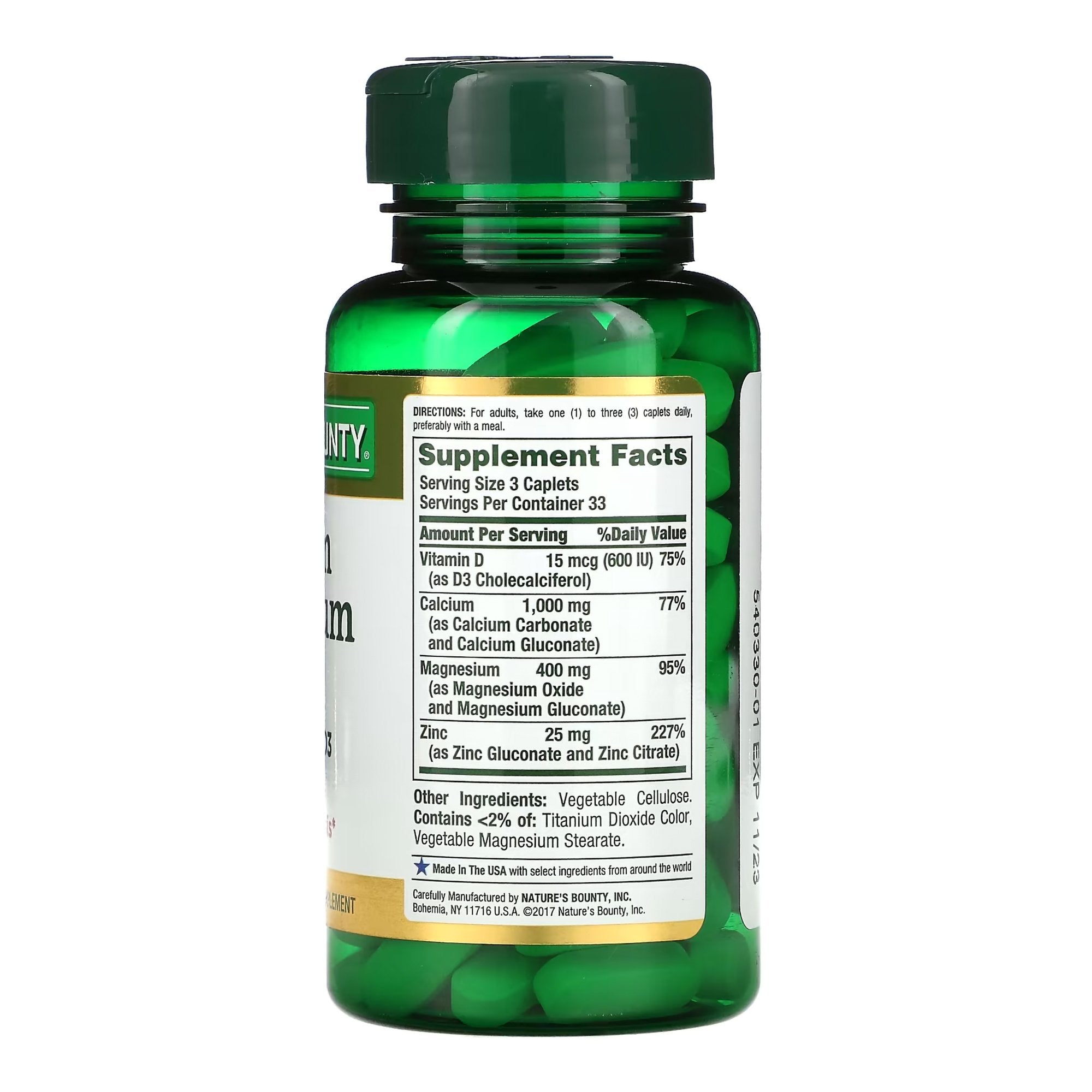 Vitamin Supplement Nature's Bounty® Calcium / Mag / Zinc Capsule 100 per Bottle (1 Unit)