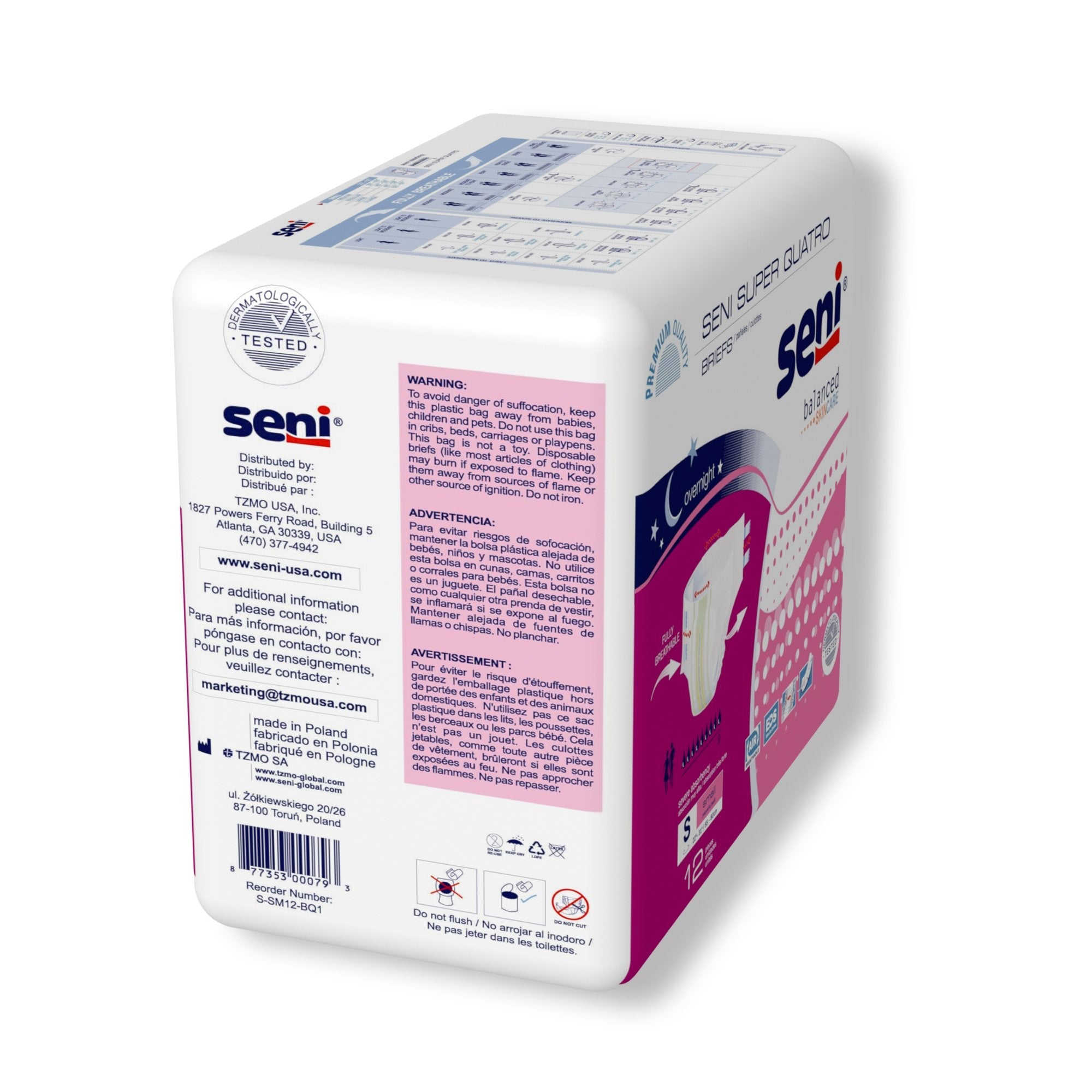 Seni® Super Quatro Severe Absorbency Incontinence Brief, Small (12 Units)