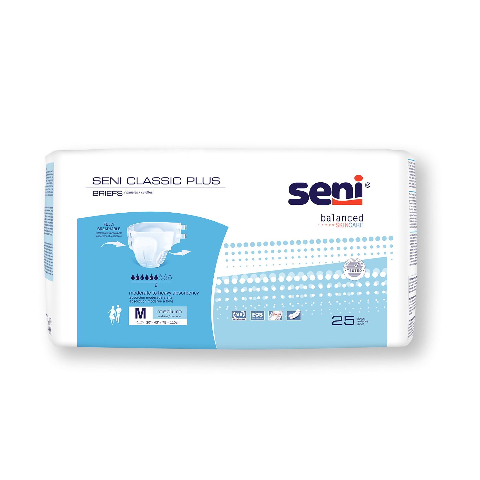 Seni® Classic Plus Moderate to Heavy Absorbency Incontinence Brief, Medium (25 Units)