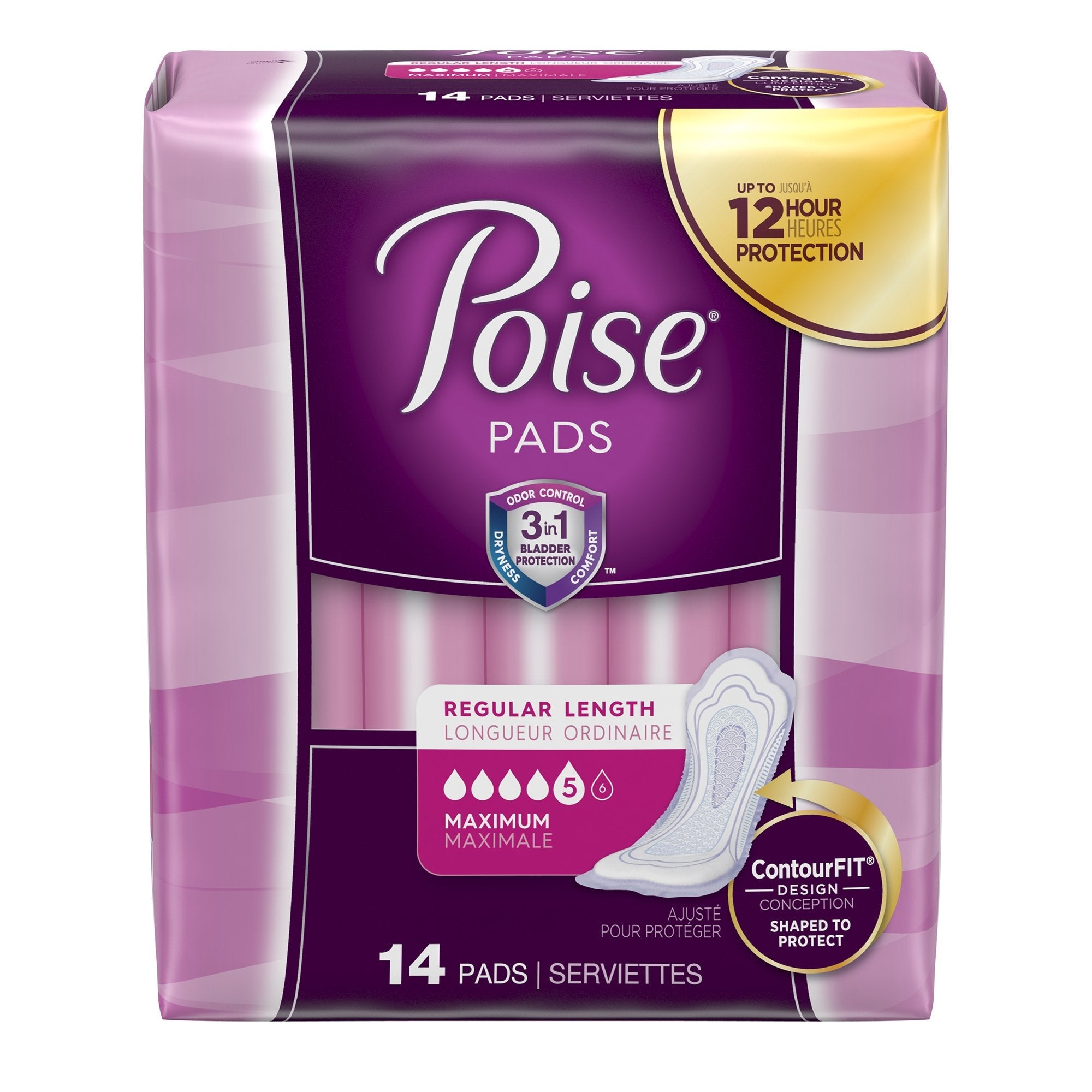 Poise Bladder Control Pads, Disposable, Heavy Absorbency, Regular Length, 3" x 11", Adult Female, Absorb-Loc Core (84 Units)