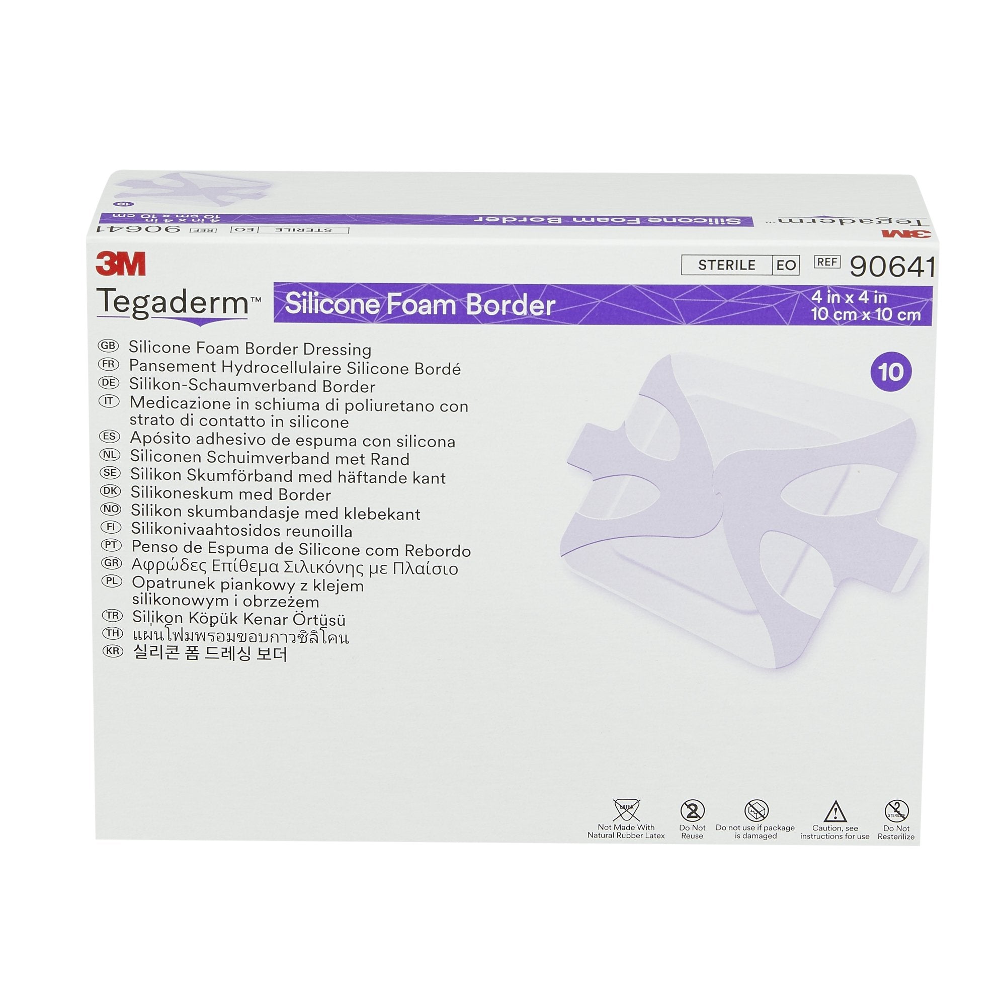 3M™ Tegaderm™ Silicone Adhesive with Border Silicone Foam Dressing, 4 x 4 Inch (10 Units)