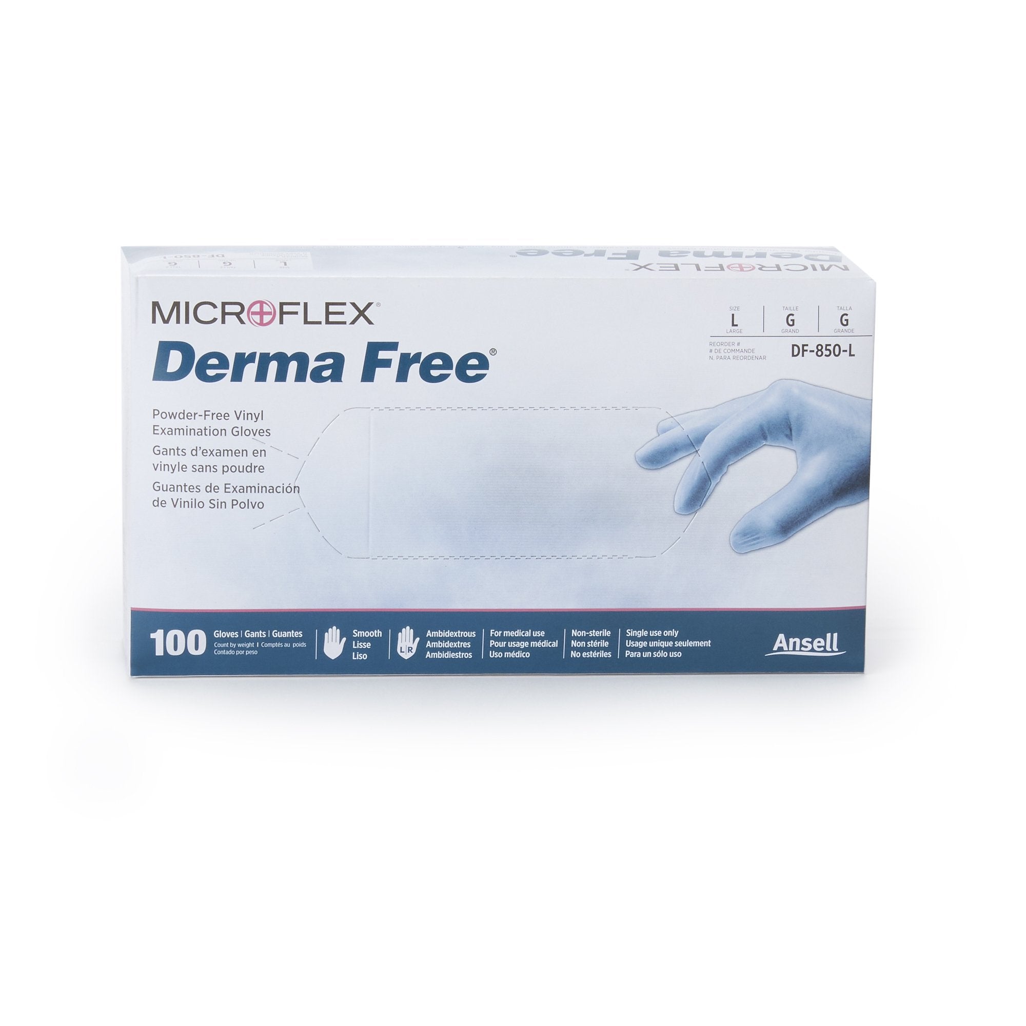 Derma Free™ Exam Glove, Large, Clear (100 Units)