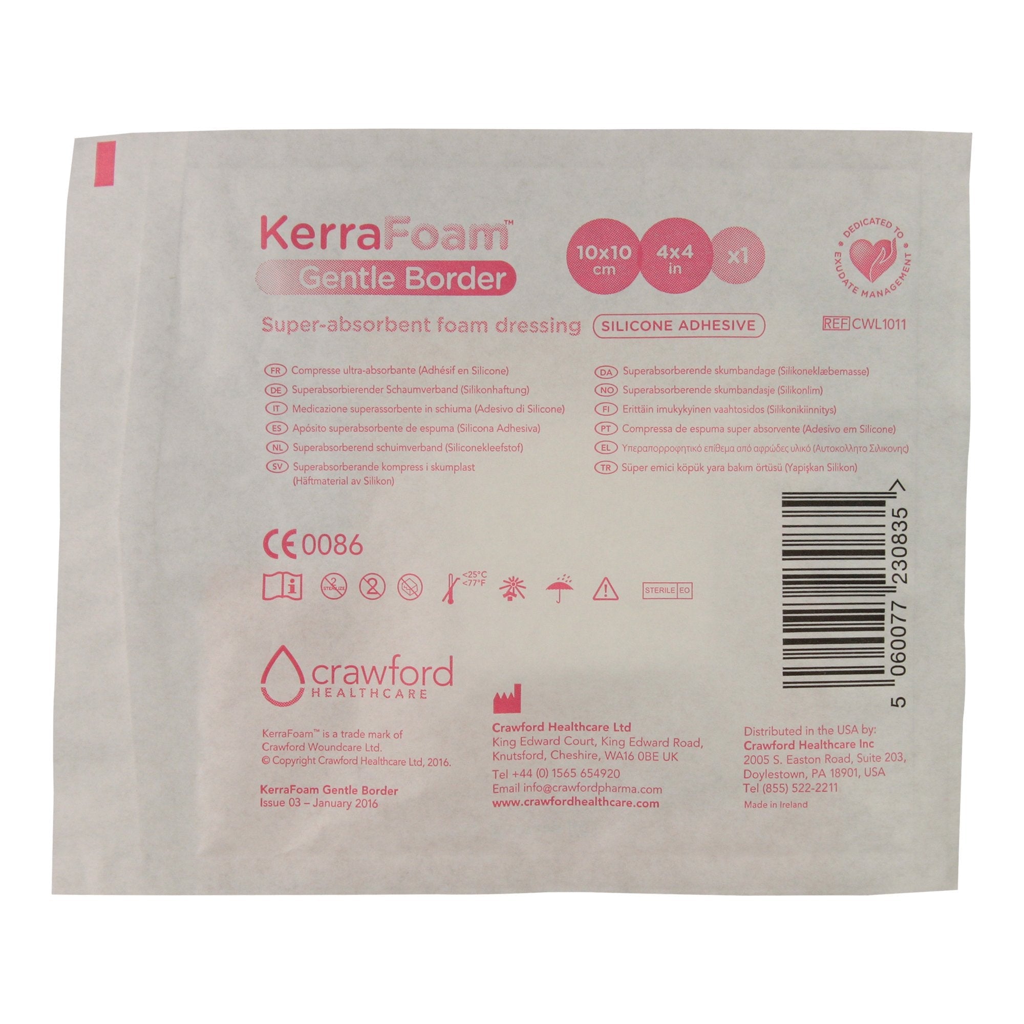 KerraFoam™ Gentle Border Silicone Foam Dressing, 4 x 4 Inch (10 Units)