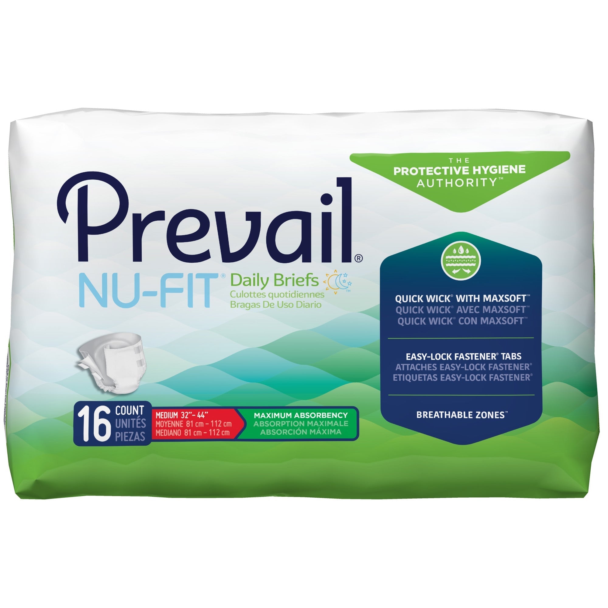 Prevail® Nu-Fit® Max Absorbency Incontinence Brief, Medium - Discreet