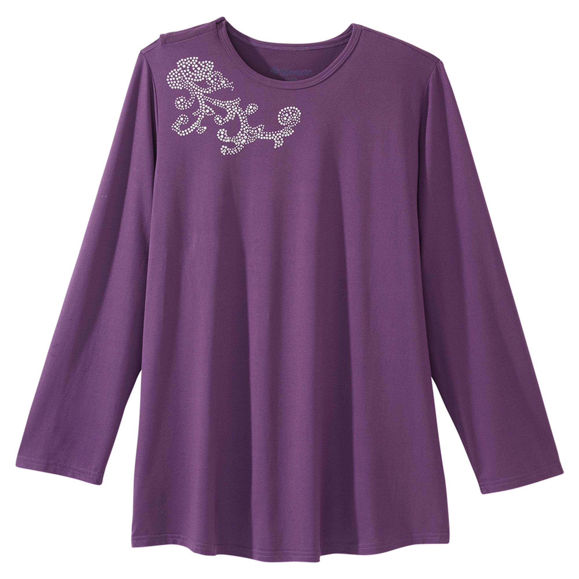 Silverts® Women's Open Back Embellished Long Sleeve Top, Eggplant, Large (1 Unit)