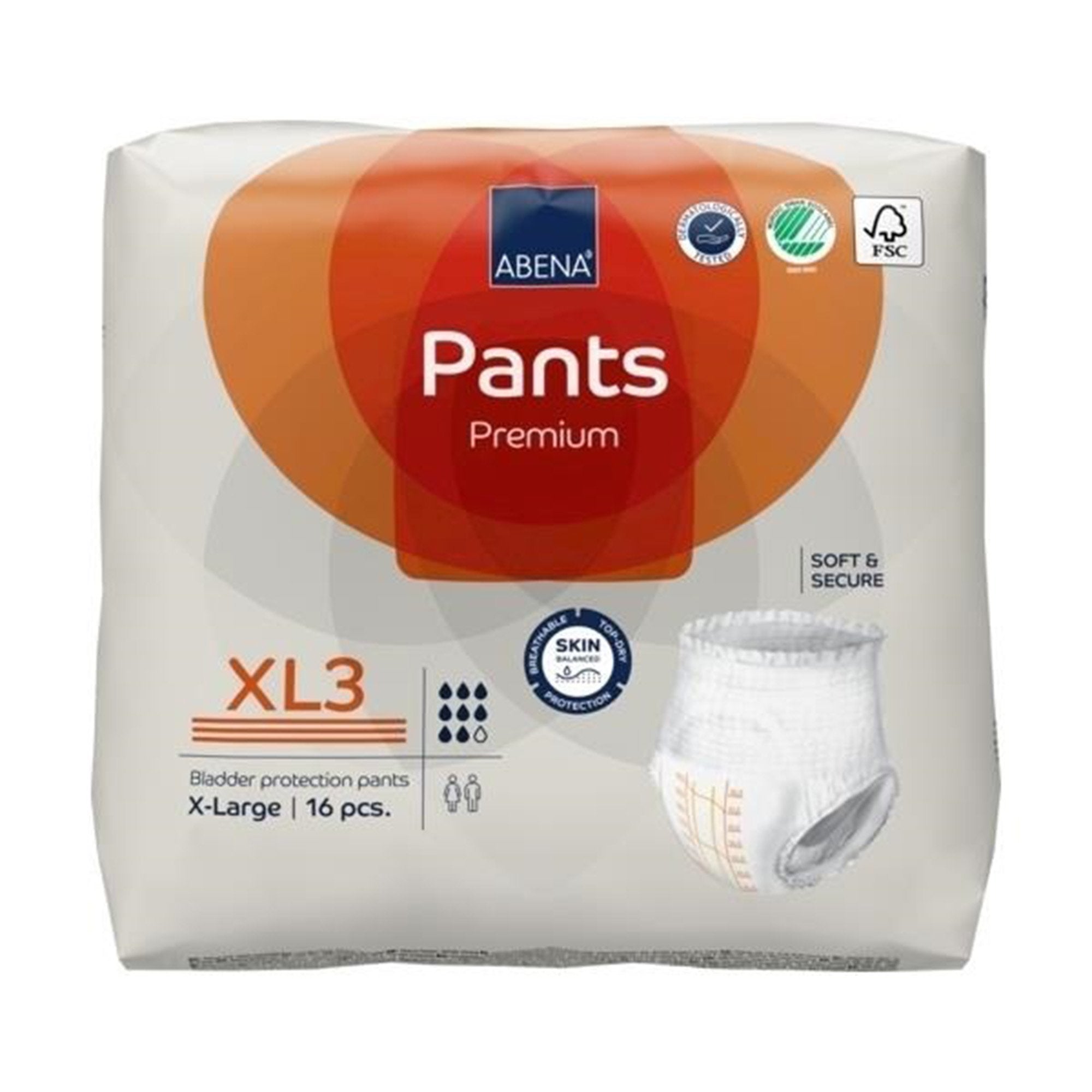 Abena Premium Pants XL3 - X-Large Incontinence Briefs, 16-Pack, High Absorbency