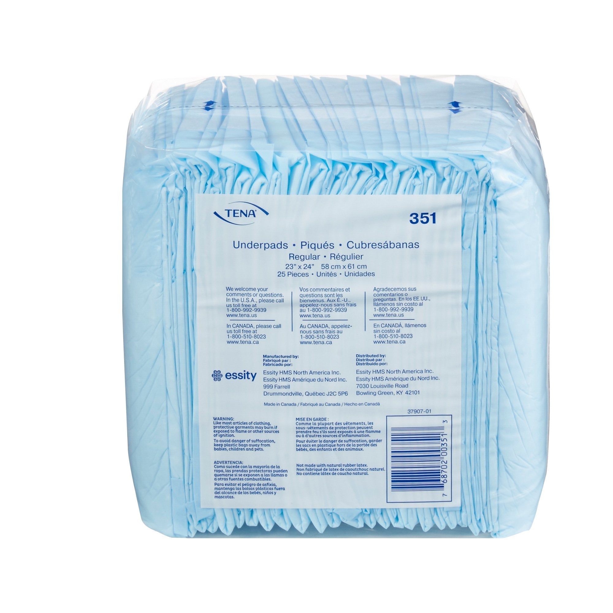 TENA Regular Underpads, Light Absorbency, Blue, Disposable, Latex-Free, 23 X 24 Inch (200 Units)