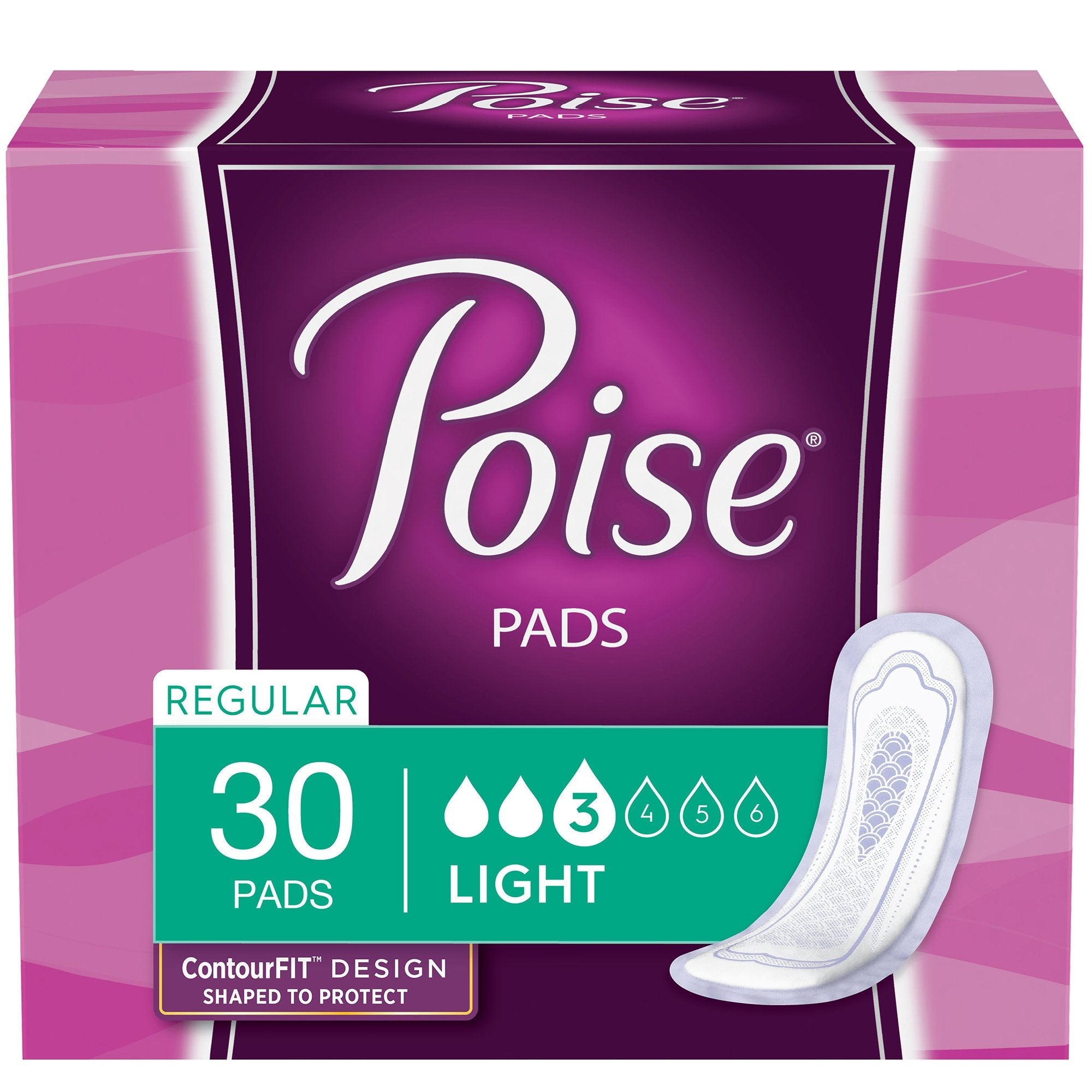 Poise Bladder Control Pads, Light Absorbency, Regular Length (30 Units)