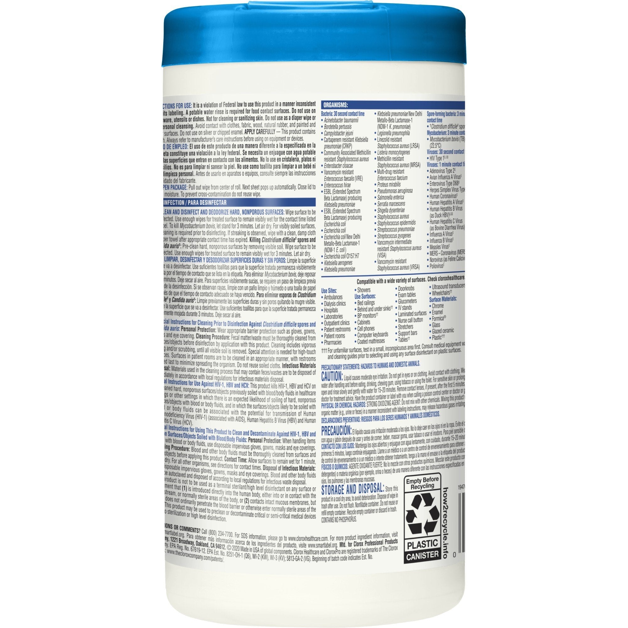 Clorox Healthcare® Surface Disinfectant Cleaner, 150 Wipes per Canister (1 Unit)