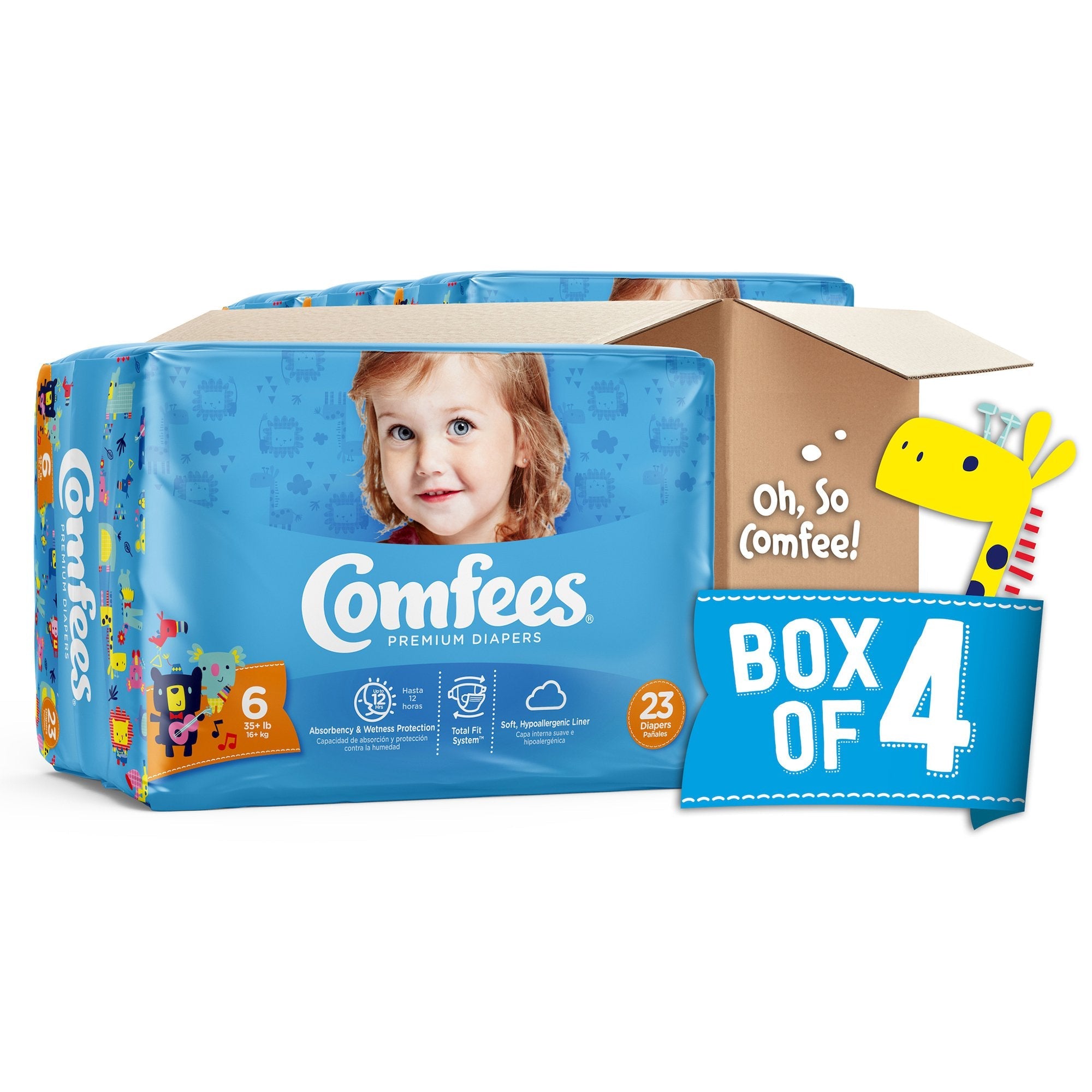 Attends Comfees Premium Baby Diapers, Tab Closure, Kid Design, Size 6 (23 Units)