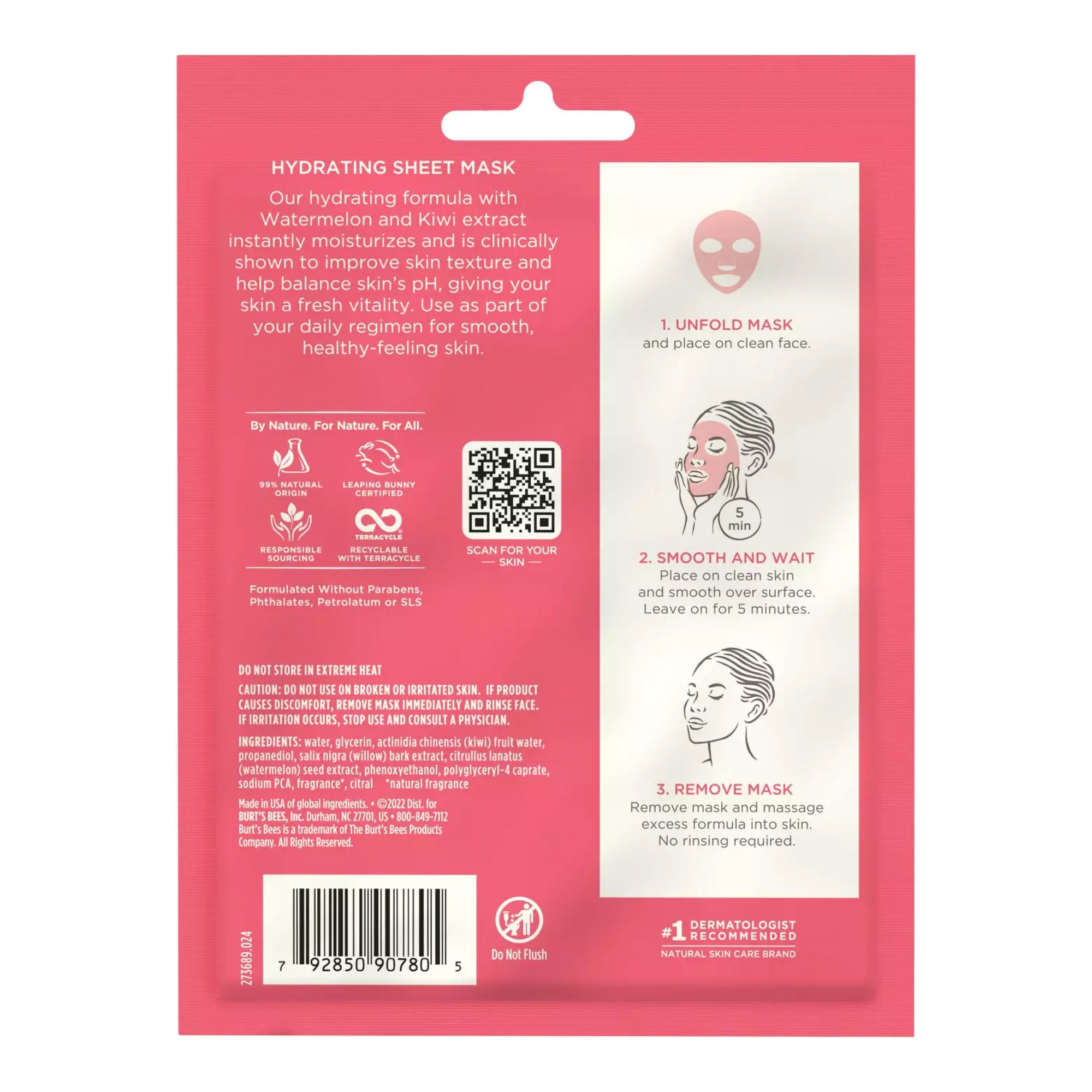 Facial Moisturizer Burt's Bees® Hydrating Sheet Mask 0.33 oz. Individual Packet Watermelon Scent Mask - image 2