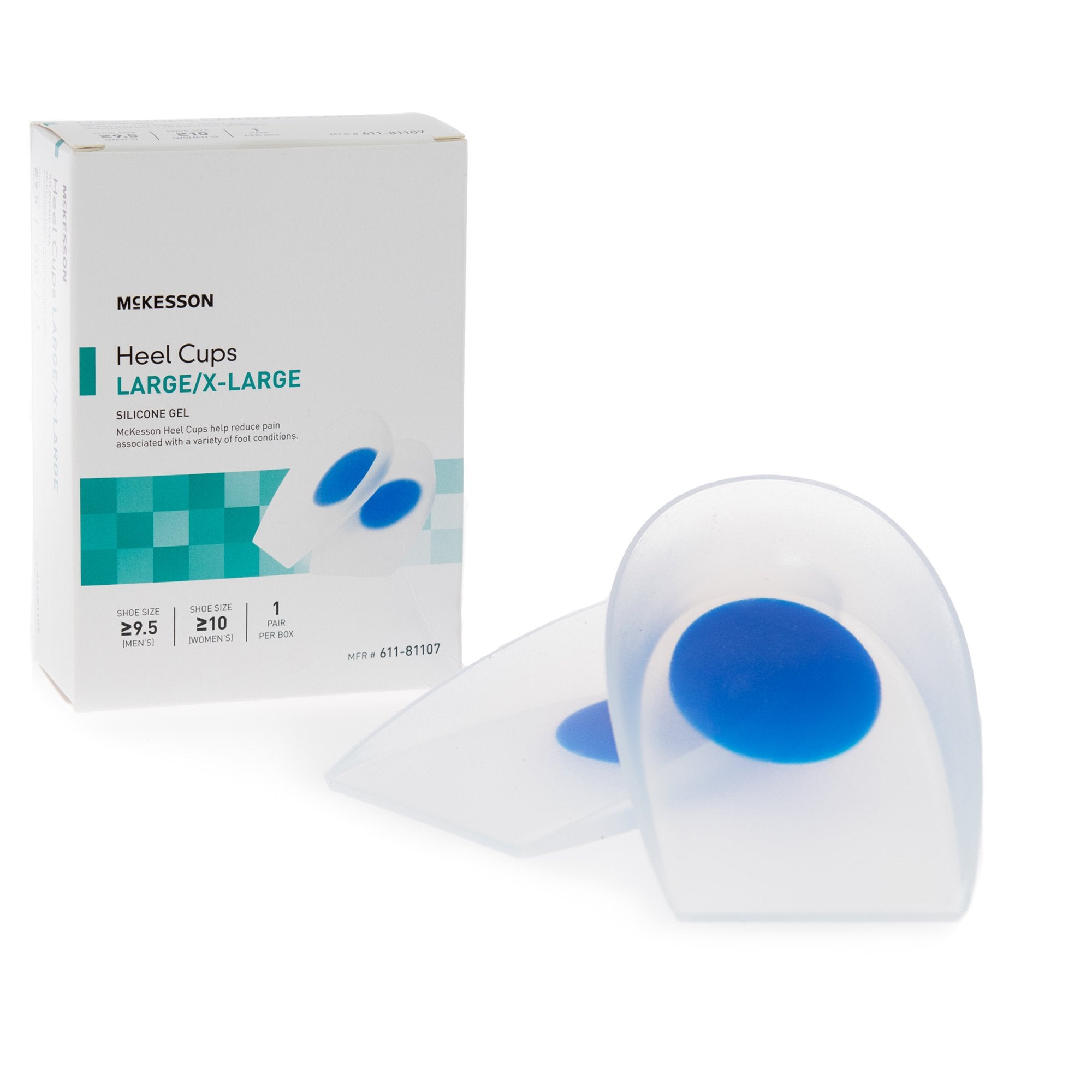 Heel Cup McKesson U-Shaped Silicone Women 10 and up / Men 9.5 and up Blue / Clear