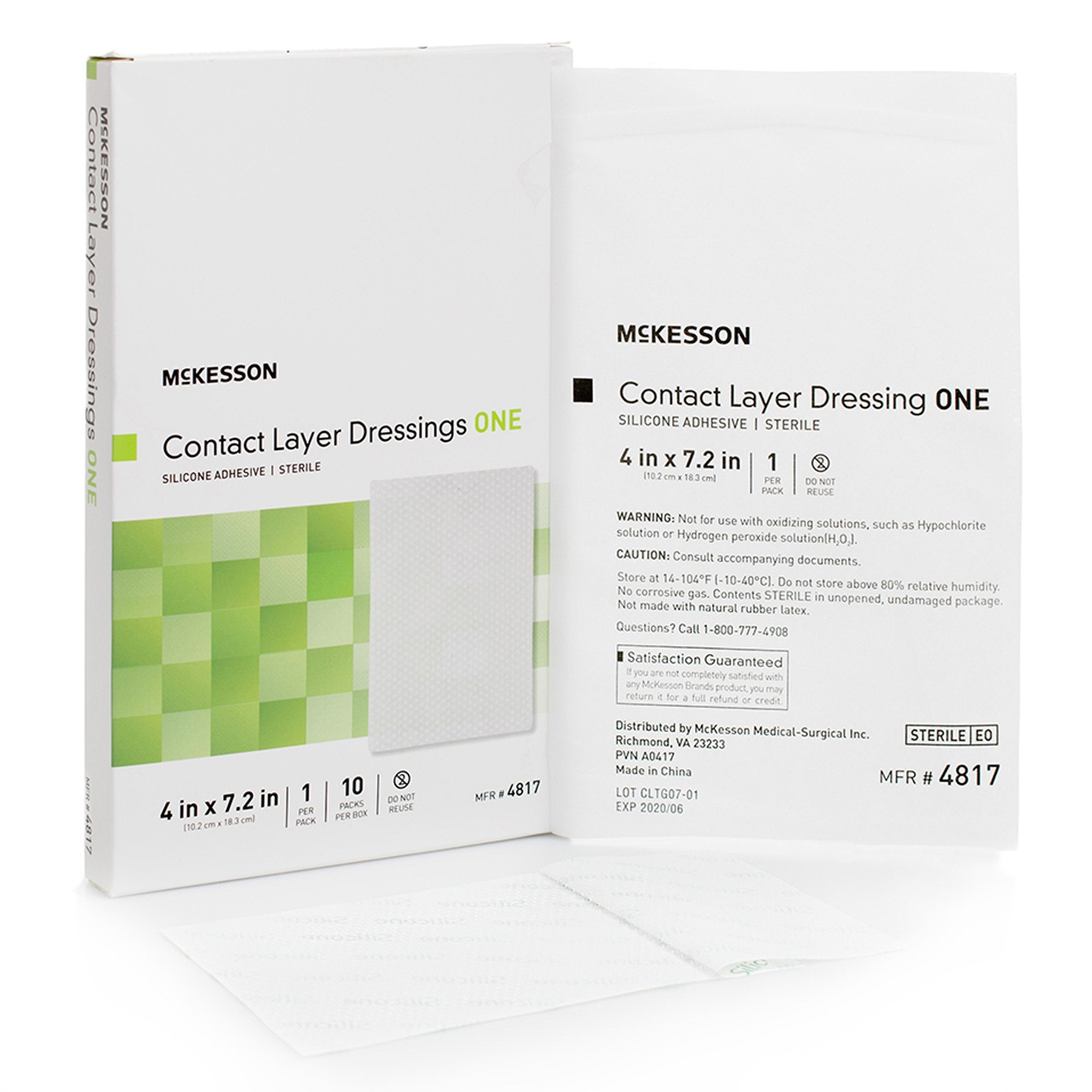 McKesson Silicone Wound Contact Layer Dressing, 4 x 7-2/5 Inch (10 Units)