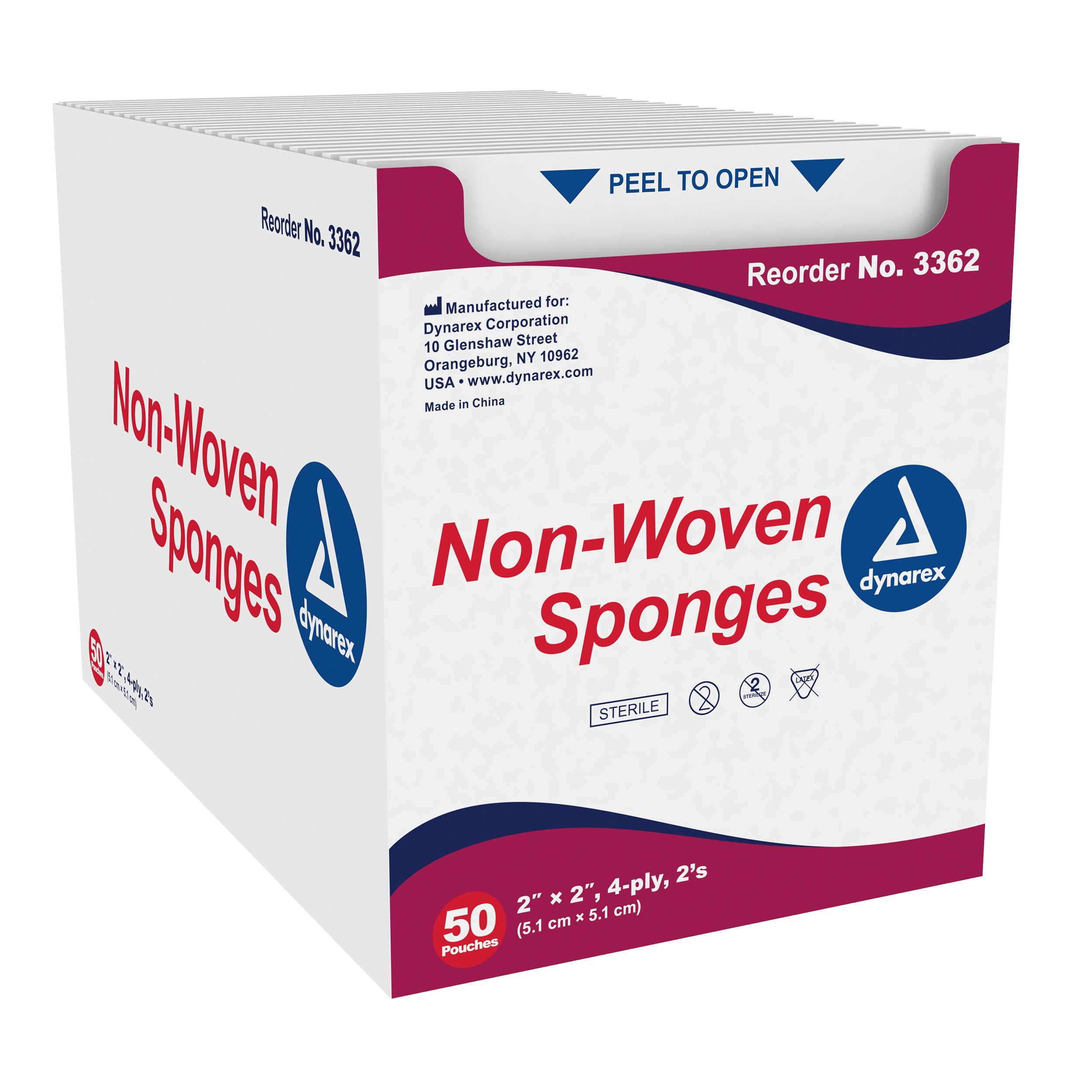 dynarex® Sterile Nonwoven Sponge, 2 x 2 Inch, 4-Ply