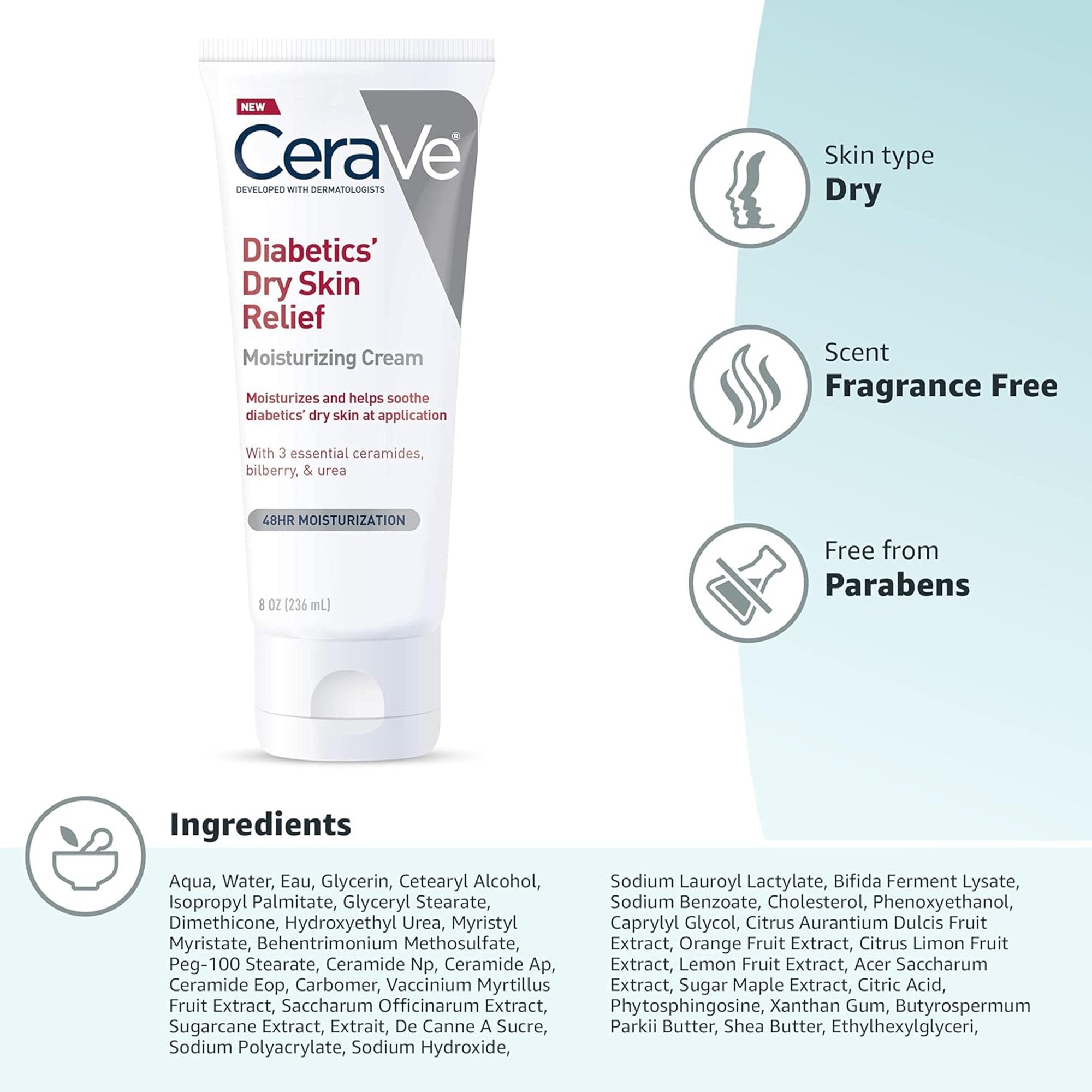 Hand and Body Moisturizer CeraVe® Diabetics' Dry Skin Relief 8 oz. Tube Unscented Cream - image 7