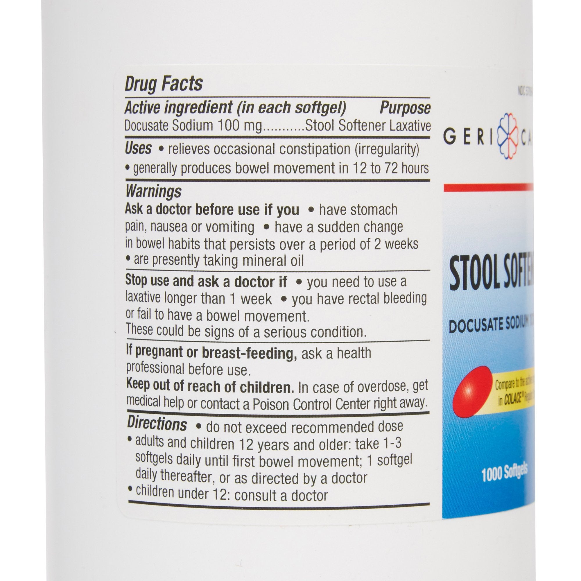 Stool Softener Geri-Care® Softgel 1,000 per Bottle 100 mg Strength Docusate Sodium - image 4