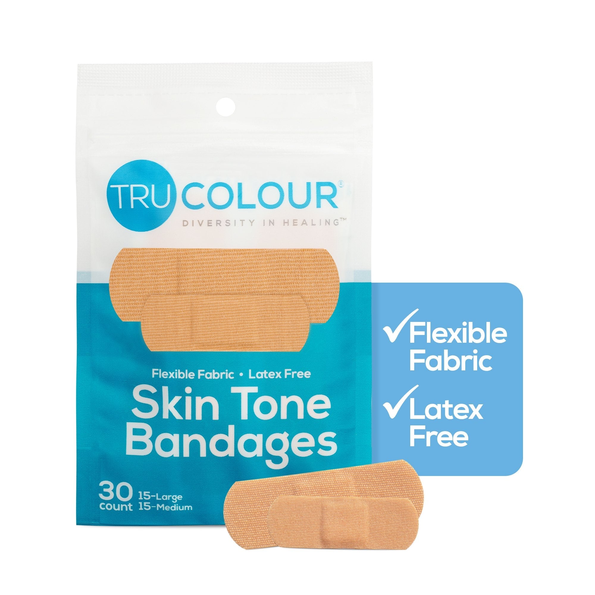 Tru-Colour Skin Tone Adhesive Bandages for Fair Skin Tone Shades (30 Units)