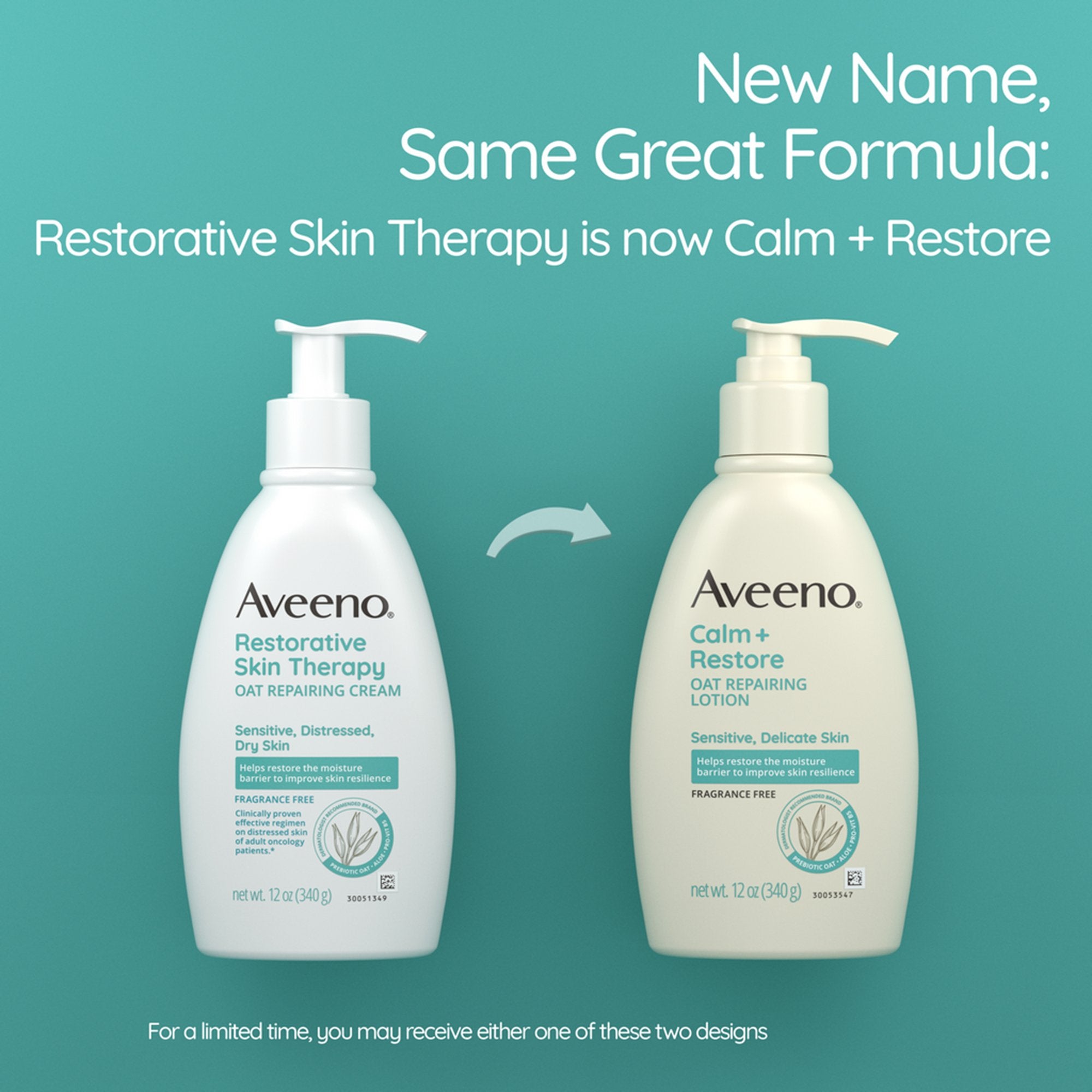 Hand and Body Moisturizer Aveeno® Calm + Restore Oat Replenishing Lotion 12 oz. Pump Bottle Unscented Lotion - image 2