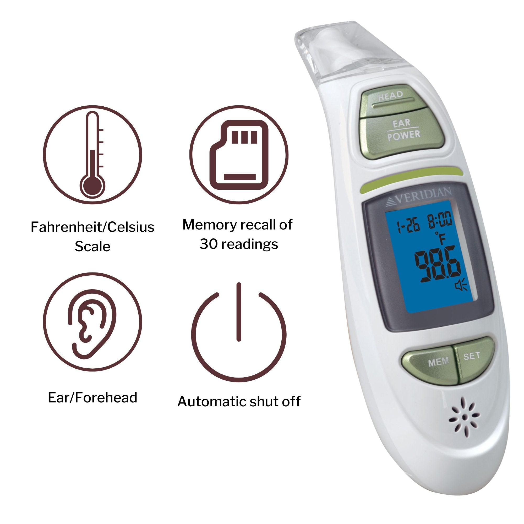 Veridian Infrared Thermometer, Tympanic Ear Digital Talking Thermometer (24 Units)