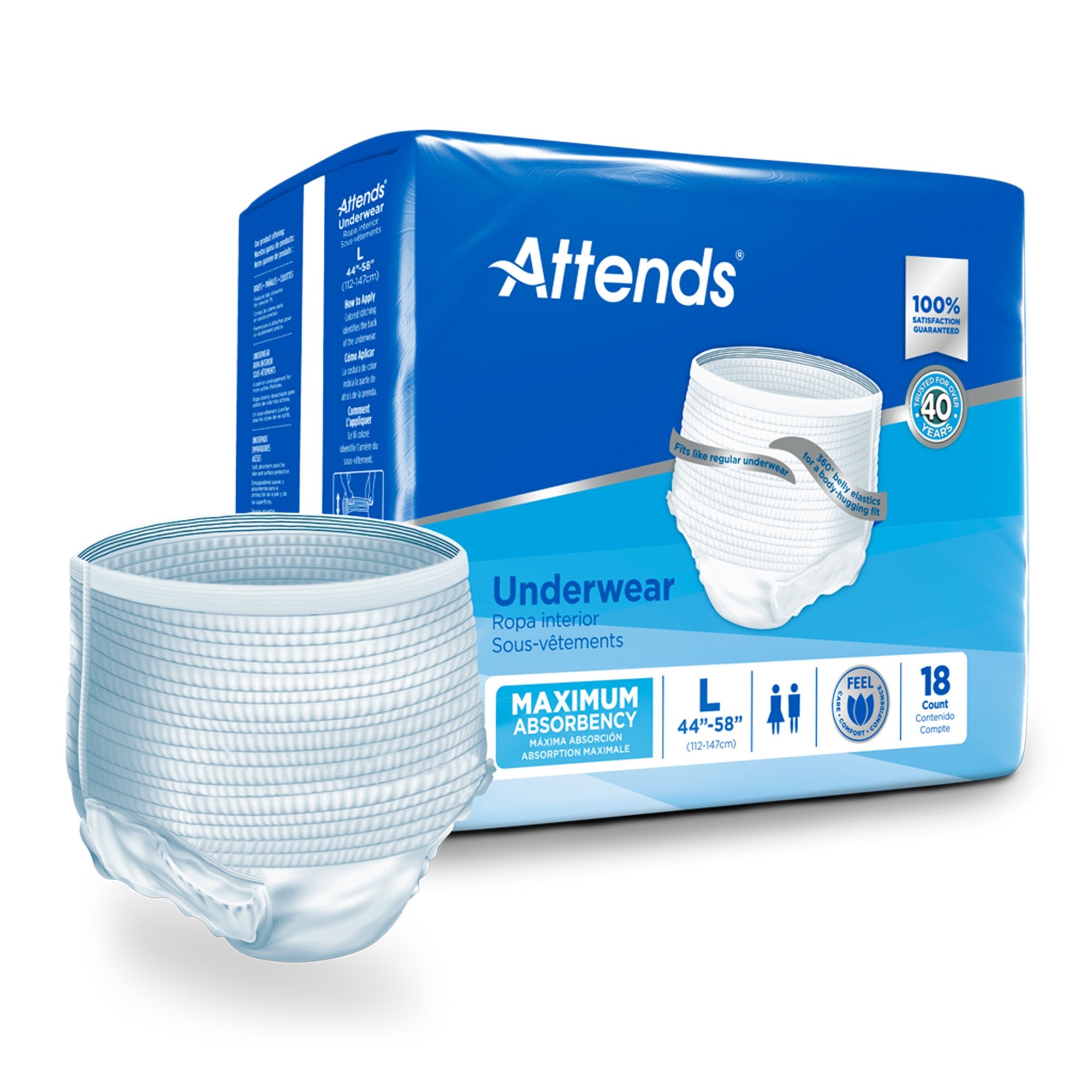 Attends® Care Adult Absorbent Underwear, Heavy Absorbency, Large, White